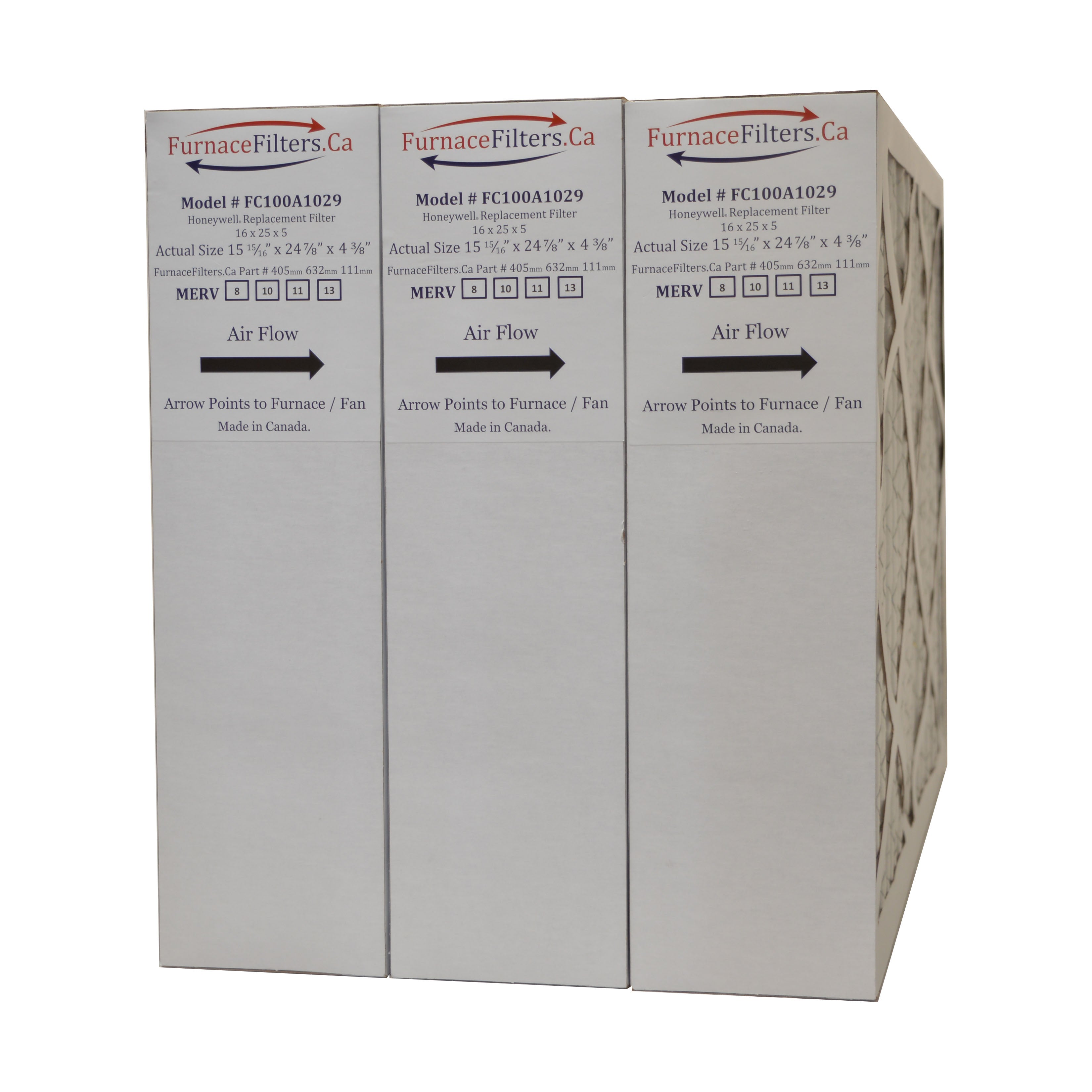 Honeywell FC100A1029 MERV 10 Air Filter 16x25x4 (Actual Size 15.94x24.88x4.38) - 3-Pack for Furnace & HVAC Systems - Perfect for Home, Office and Commercial Use