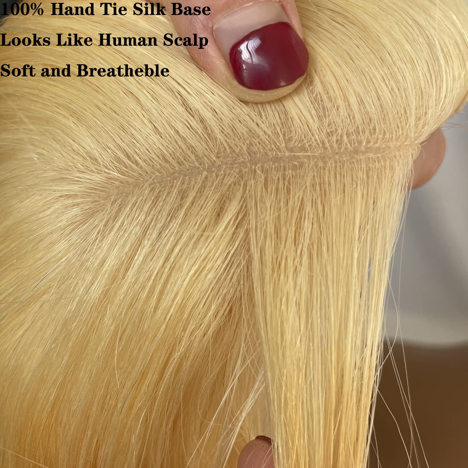 Premium 16Inch Silk Base Human Hair Toppers for Women - No Bangs Clip-in Crown Hairpiece for Thinning Hair & Hair Loss - Natural Gray Hair Coverage (#27/613 Blonde) - Perfect for Daily Wear, Special Occasions & Confidence Boost