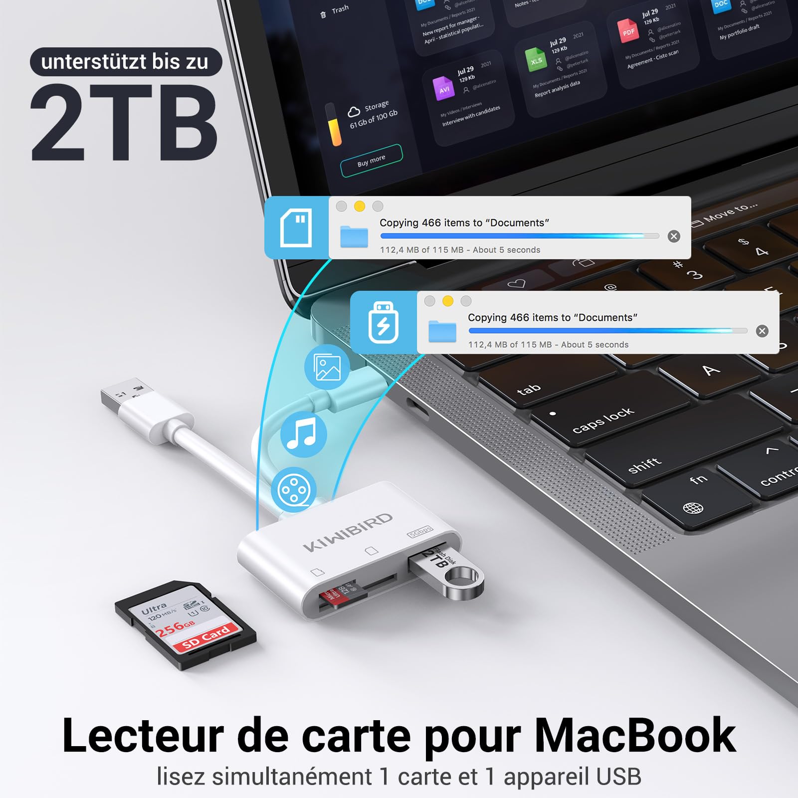 KiWiBiRD USB C SD Card Reader - Micro SD/TF Memory Card Adapter for iPhone 16/15 Pro Max, MacBook Air, Galaxy S25/S24 - Fast Data Transfer for Photography, Video Editing & Mobile Storage Expansion