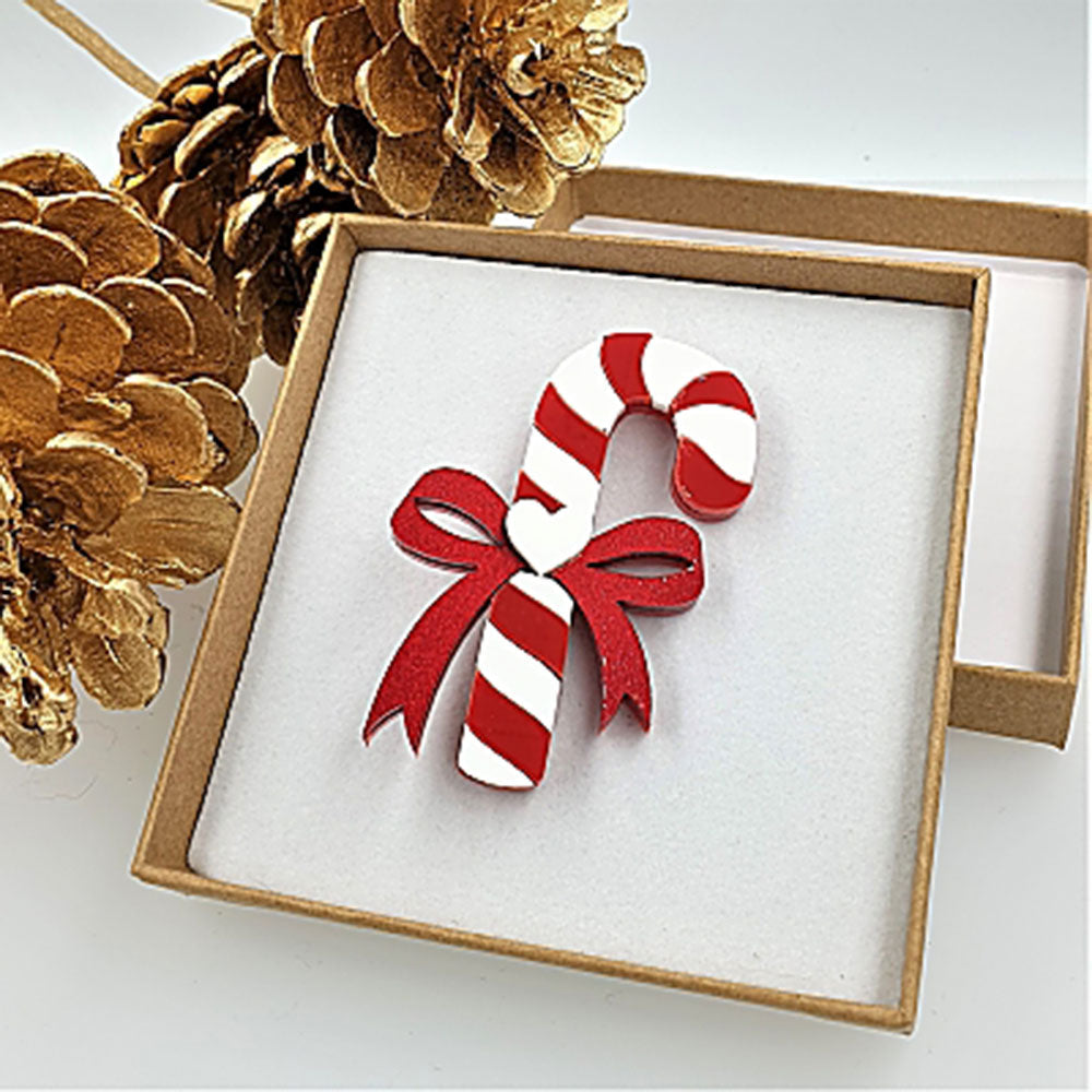 Festive Candy Cane Brooch Pin - Christmas Holiday Jewelry Accessory for Women | Perfect for Xmas Parties, Gift Exchanges & Winter Outfit Decorations