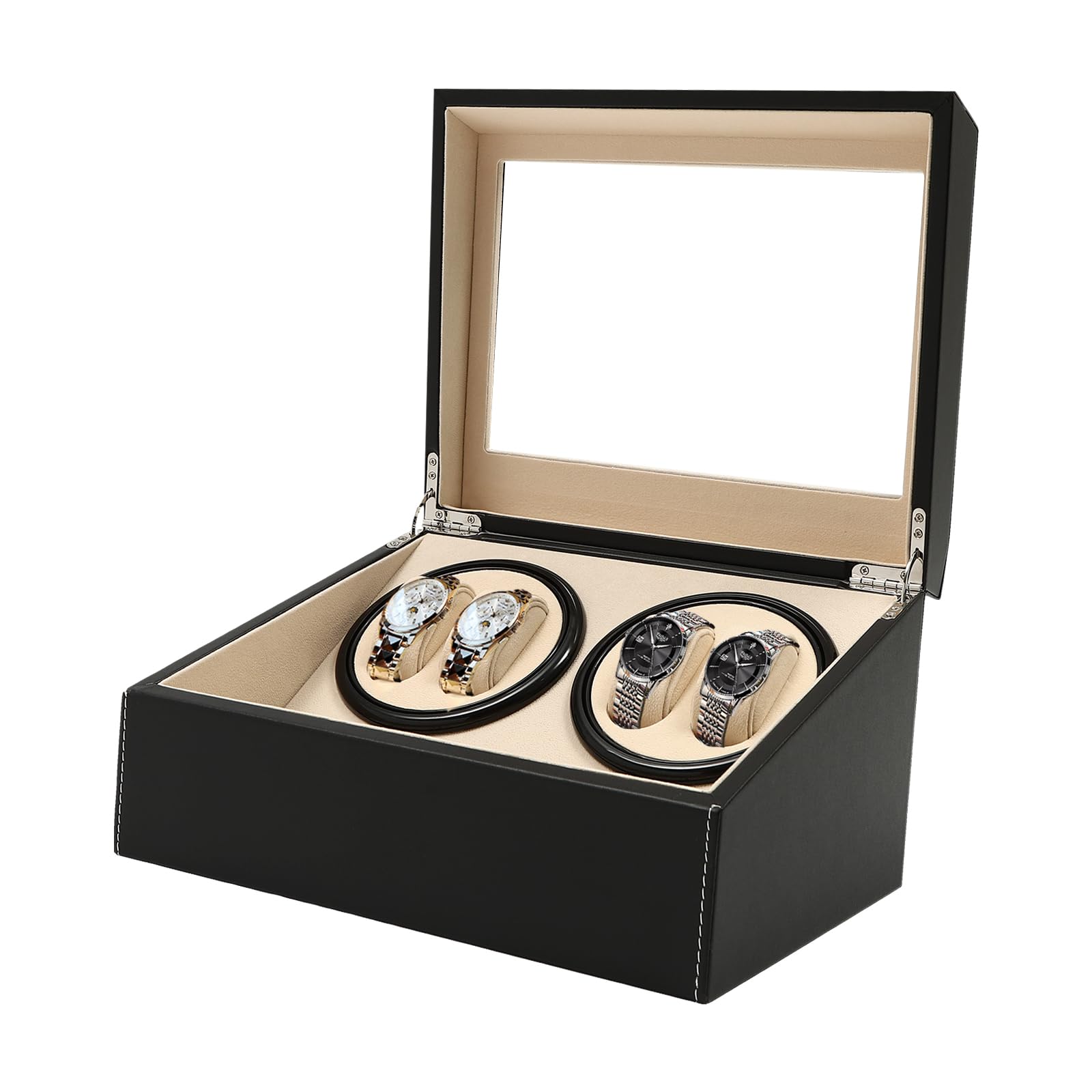 Premium Automatic Watch Winder Display Box - PU Leather 4+6 Rotating Watch Storage Case with Soft Pillows for Rolex & Luxury Watches | Perfect for Home, Office & Watch Collector Display