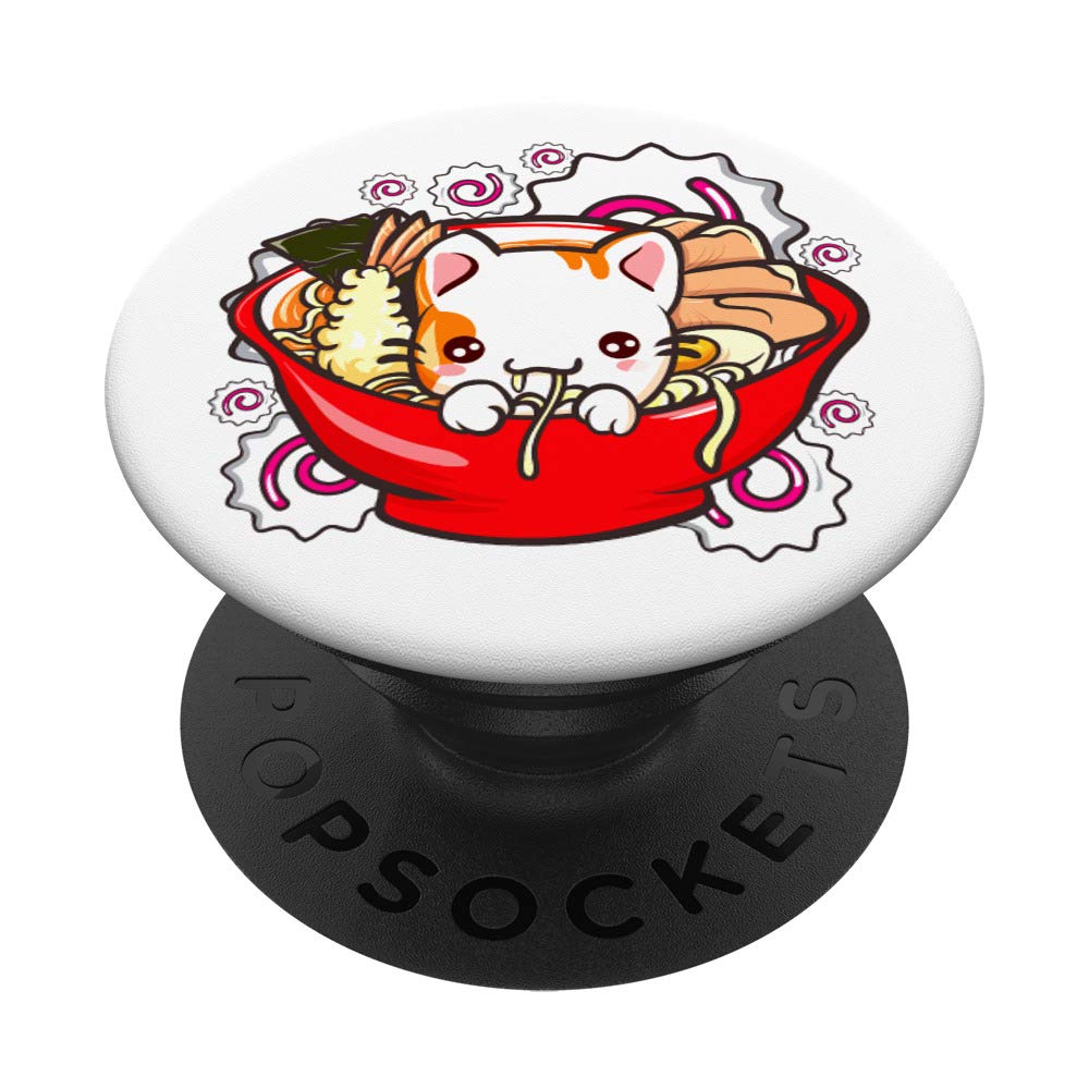 Cute Anime Cat Ramen Bowl - Kawaii Neko Cat Mom Gift for Crazy Cat Lady - Swappable PopGrip PopSockets (Perfect for Cat Lovers, Anime Fans & Unique Gift Ideas)