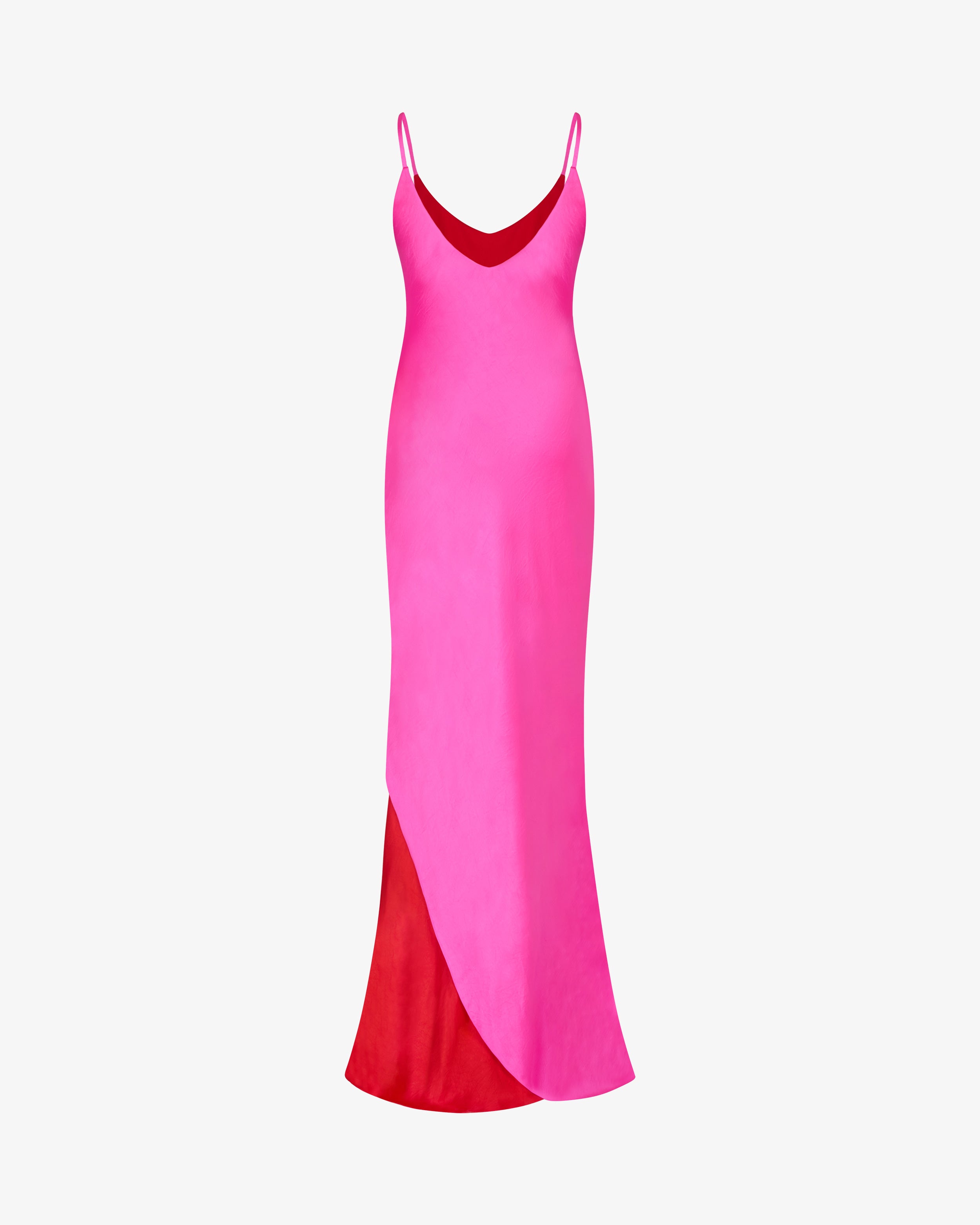 Double Layer Slip Dress for Women - Bright Pink & Red Satin Nightgown, Elegant Loungewear for Sleepwear, Date Night or Special Occasions