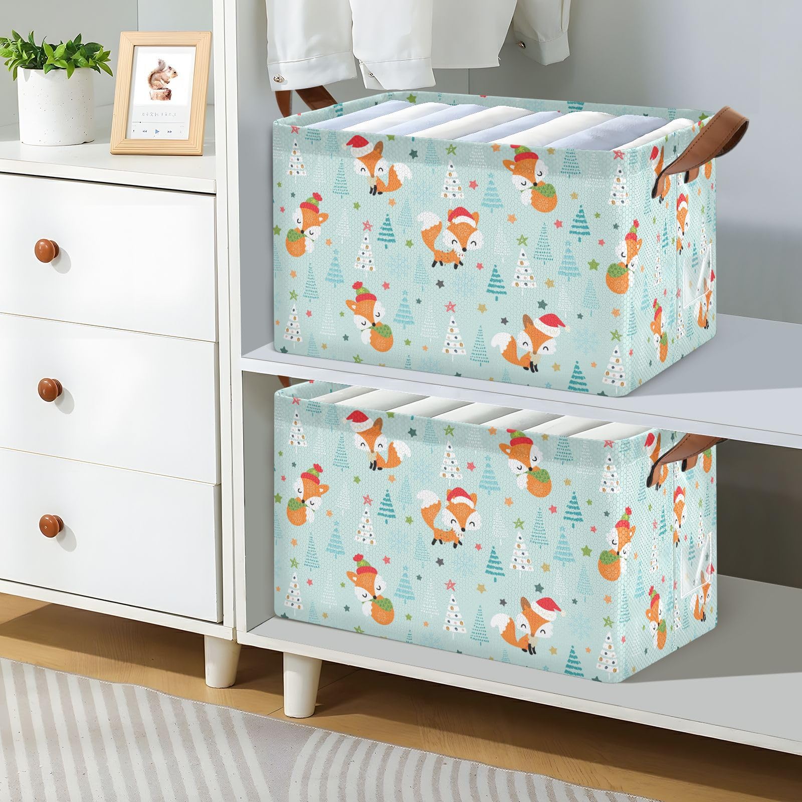 2-Pack Fox Storage Bins - Collapsible Fabric Closet Organizers for Clothes & Nursery
