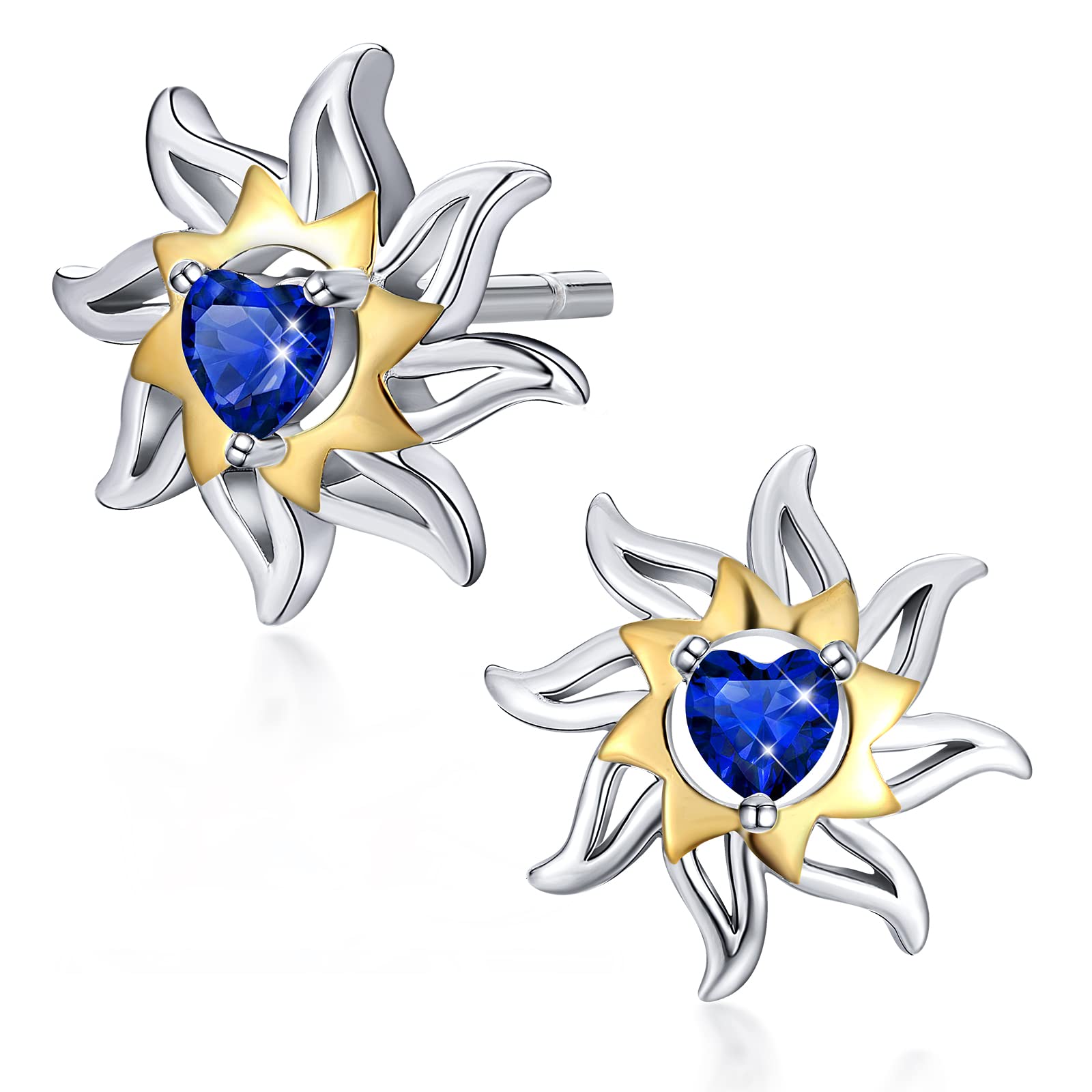 925 Sterling Silver Heart Birthstone Stud Earrings for Women - Hypoallergenic, Dainty Sun Motif Jewelry - Perfect for Everyday Wear, Gifts & Special Occasions