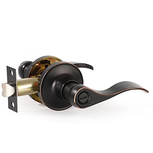 Wave Style Bronze Privacy Door Lever Knob - Reversible for Bedroom & Bathroom