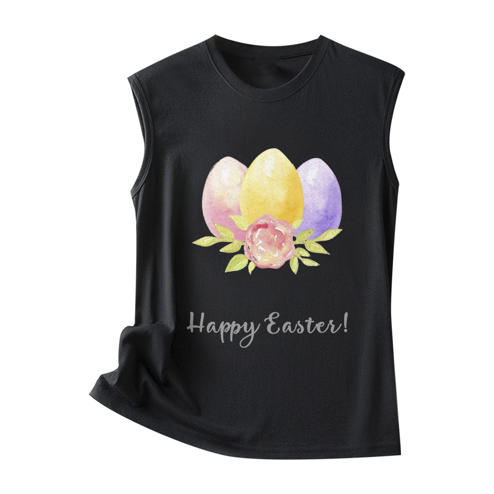 Happy Easter Women's Sleeveless Crewneck Graphic Tank Top - 3 Eggs Print Blouse for Spring & Holiday Celebrations | Perfect for Easter Parties, Family Gatherings & Festive Outfits