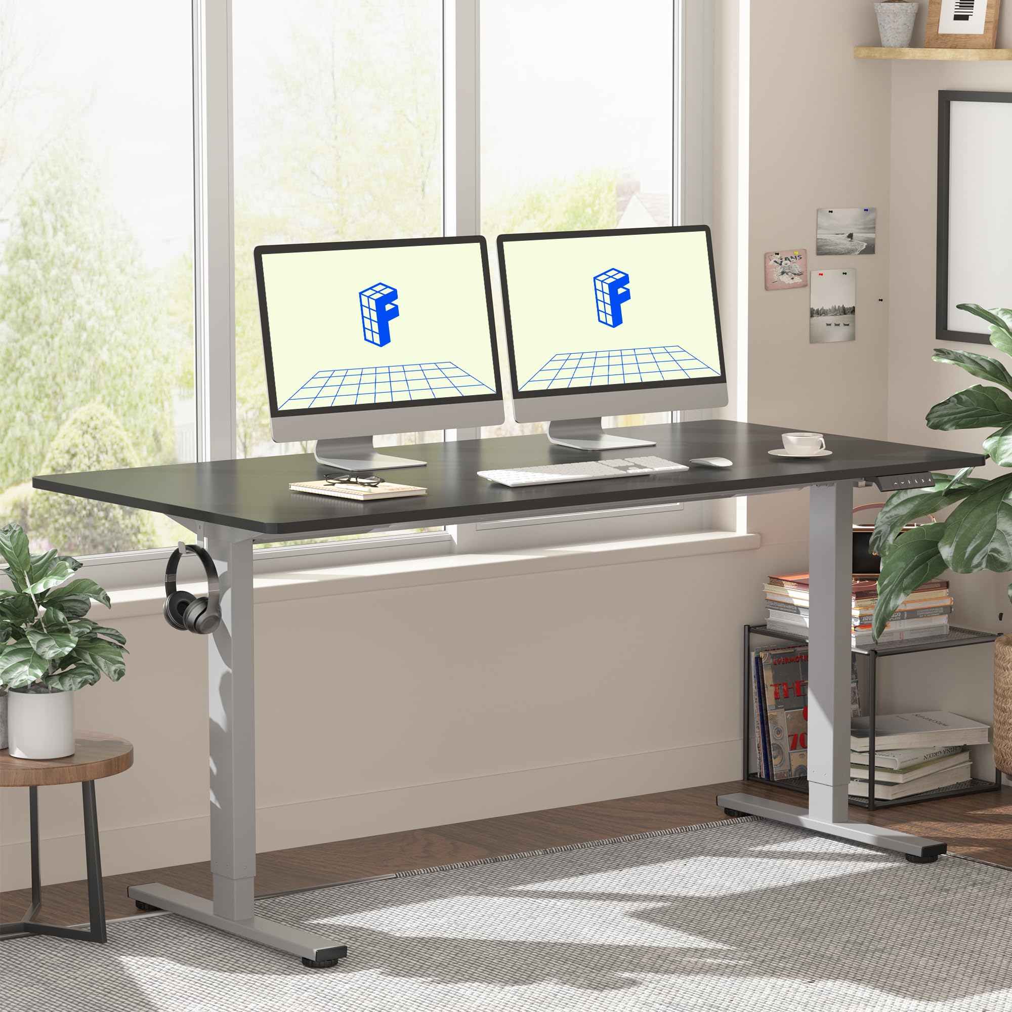 FlexiSpot EN1 Electric Standing Desk 55x28 Inches - Height Adjustable Home Office Desk with Silver Frame & 55