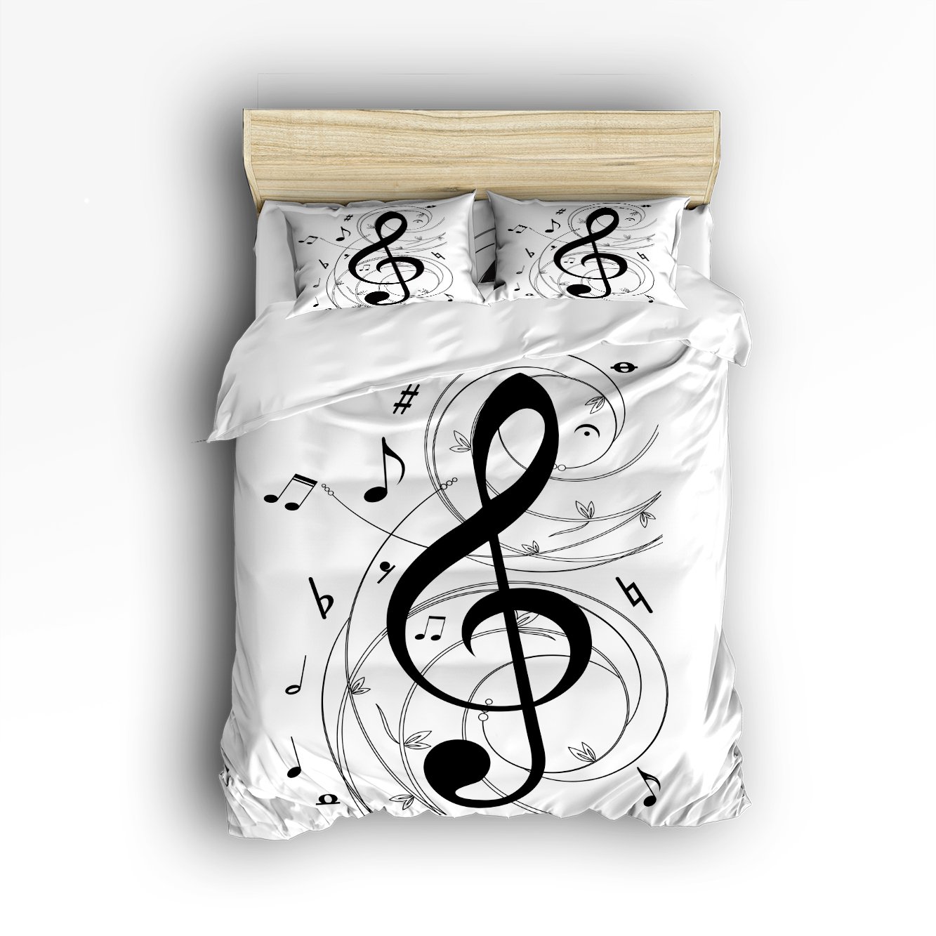Vandarllin Full Size Bedding Set - Black & White Music Note Duvet Cover 4-Piece 100% Cotton Bedspread for Kids, Teens & Adults | Perfect for Music Lovers' Bedrooms, Dorm Rooms & Guest Rooms