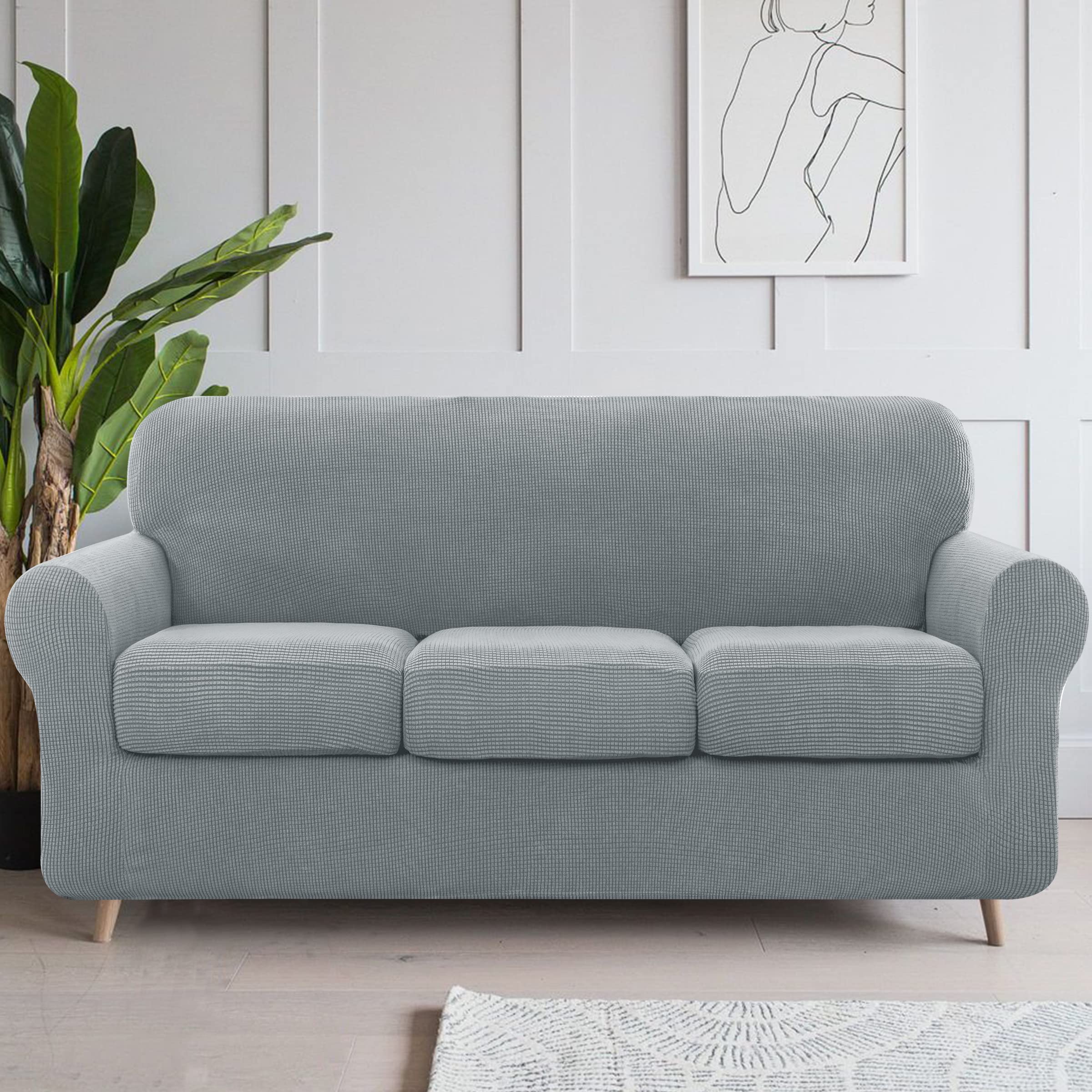 SUBRTEX Stretch Sofa Slipcover with Separate Cushion Covers - 1/3 Seater Couch Protector for Pets & Kids (Small/Large, Light Gray) - Perfect for Living Room Furniture Protection & Home Decor