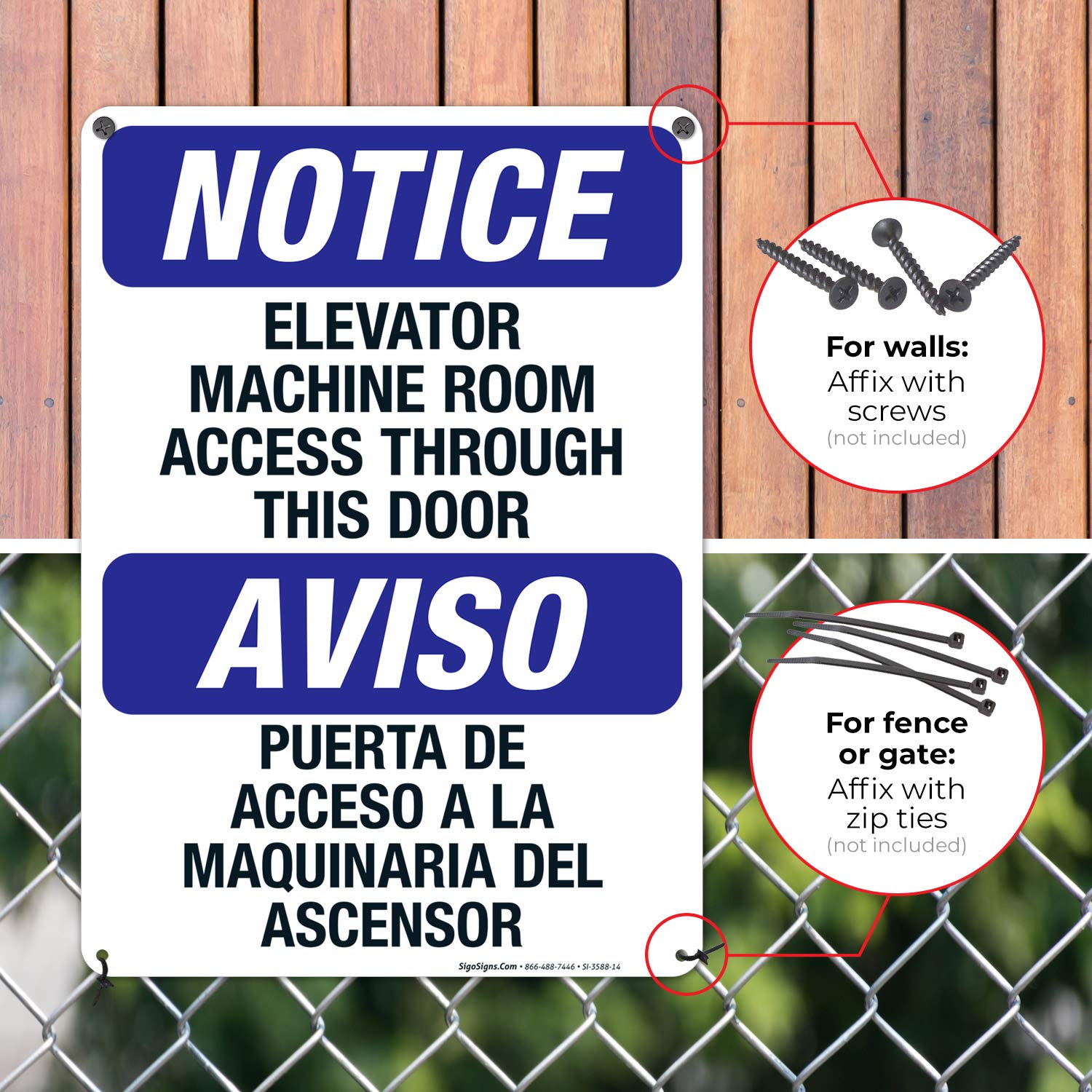 OSHA Compliant Bilingual Elevator Machine Room Access Sign - 10x14 Inches, Rust-Free .040 Aluminum, Fade Resistant for Indoor & Outdoor Use - Made in USA | Perfect for Commercial Buildings, Warehouses & Industrial Facilities