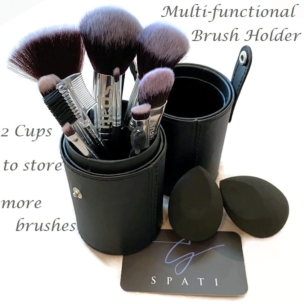 SPATI 12-Piece Professional Makeup Brush Set for Foundation, Eyeshadow & Blush - Includes PU Leather Travel Case | Perfect for Home, Salon & On-The-Go Makeup Application