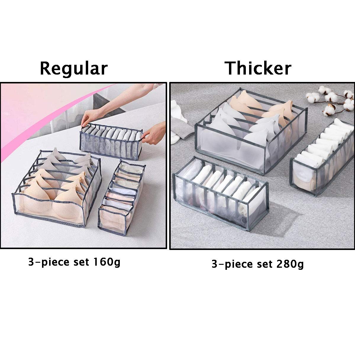 3-Pack Thick Underwear Drawer Organizers - Foldable Bra, Sock & Underwear Storage Box Dividers for Closet Organization (White) | Perfect for Bedroom, Dresser & Travel Storage Solutions