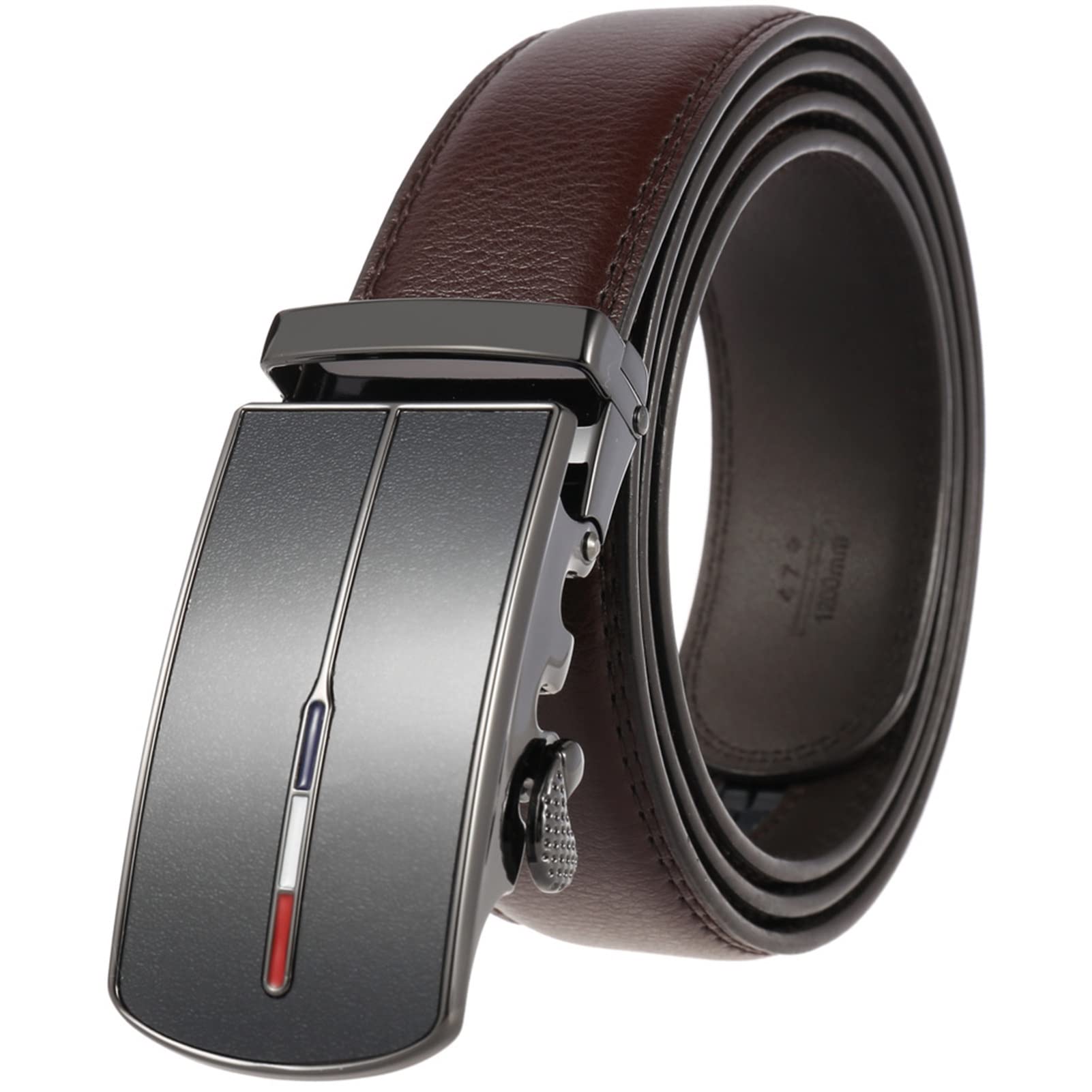 RenminRoad Genuine Leather Automatic Buckle Belt for Men - 120cm Brown | Stylish & Durable Dress Belt for Business, Casual & Formal Wear