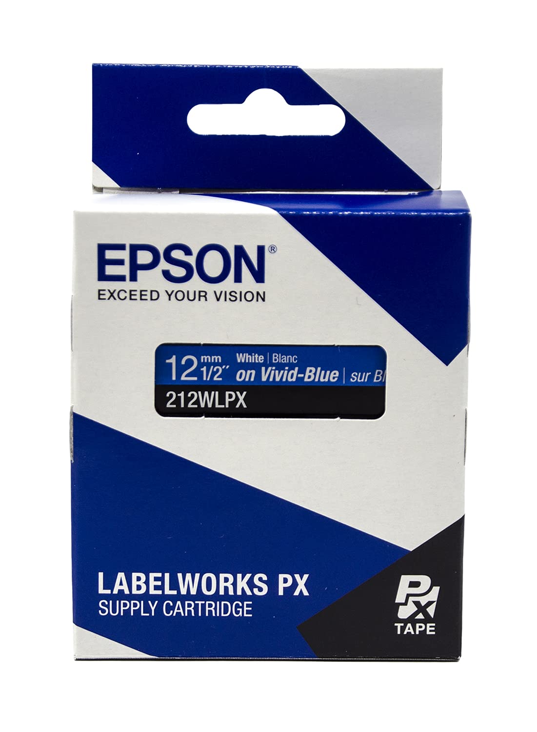 LABELWORKS 212WLPX PET Polyester Tape Cartridge - White on Blue Label Maker Tape - 1/2 Inch (12MM) Wide, 30 Feet Long - Perfect for Office, Warehouse & Home Organization