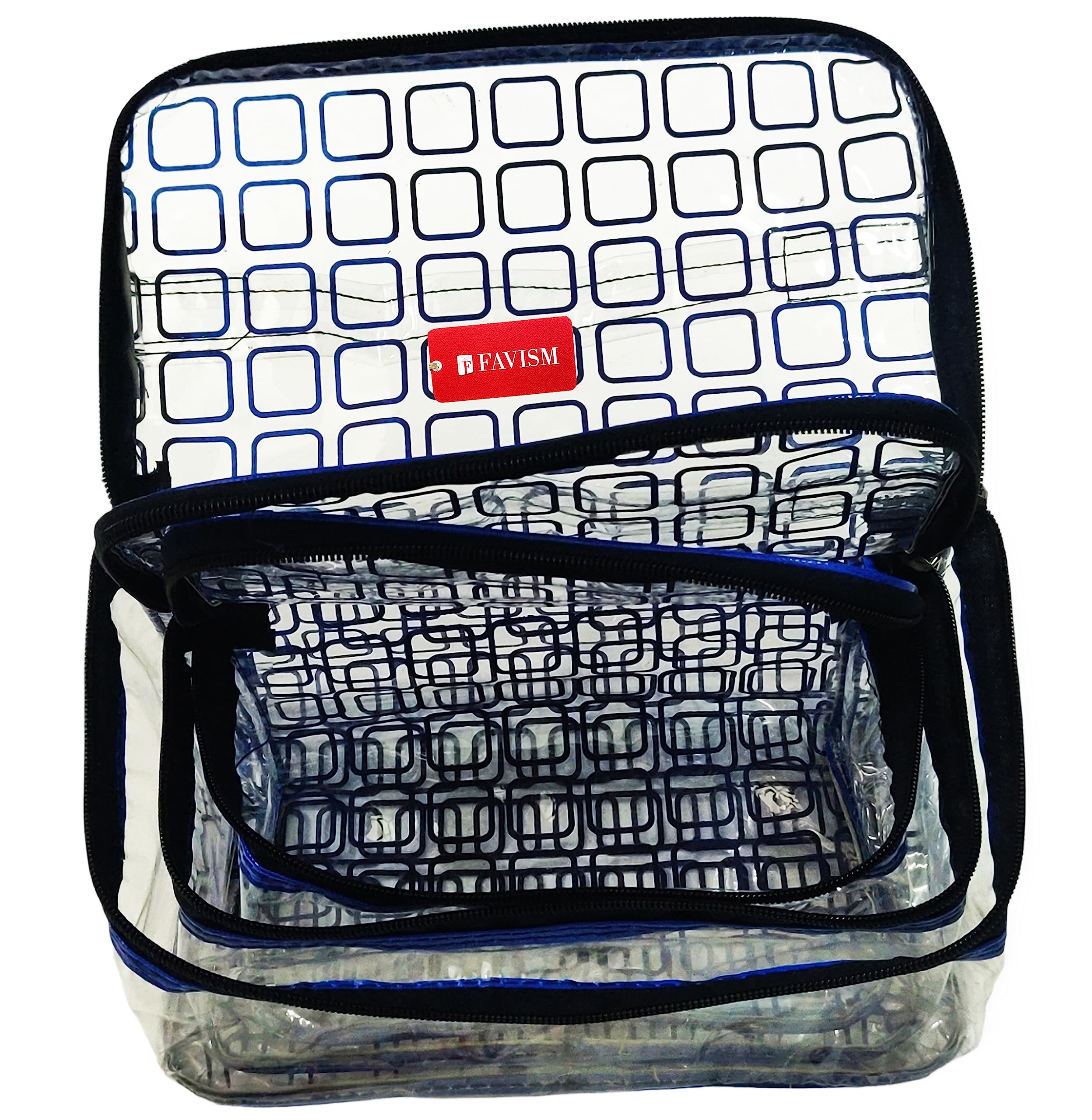 FAVISM Designer Multi-Purpose Cosmetic Pouch Set of 3 - Waterproof Makeup Bag for Travel, Gym & Daily Use | Blue Makeup Organizer for Cosmetics, Brushes & Accessories