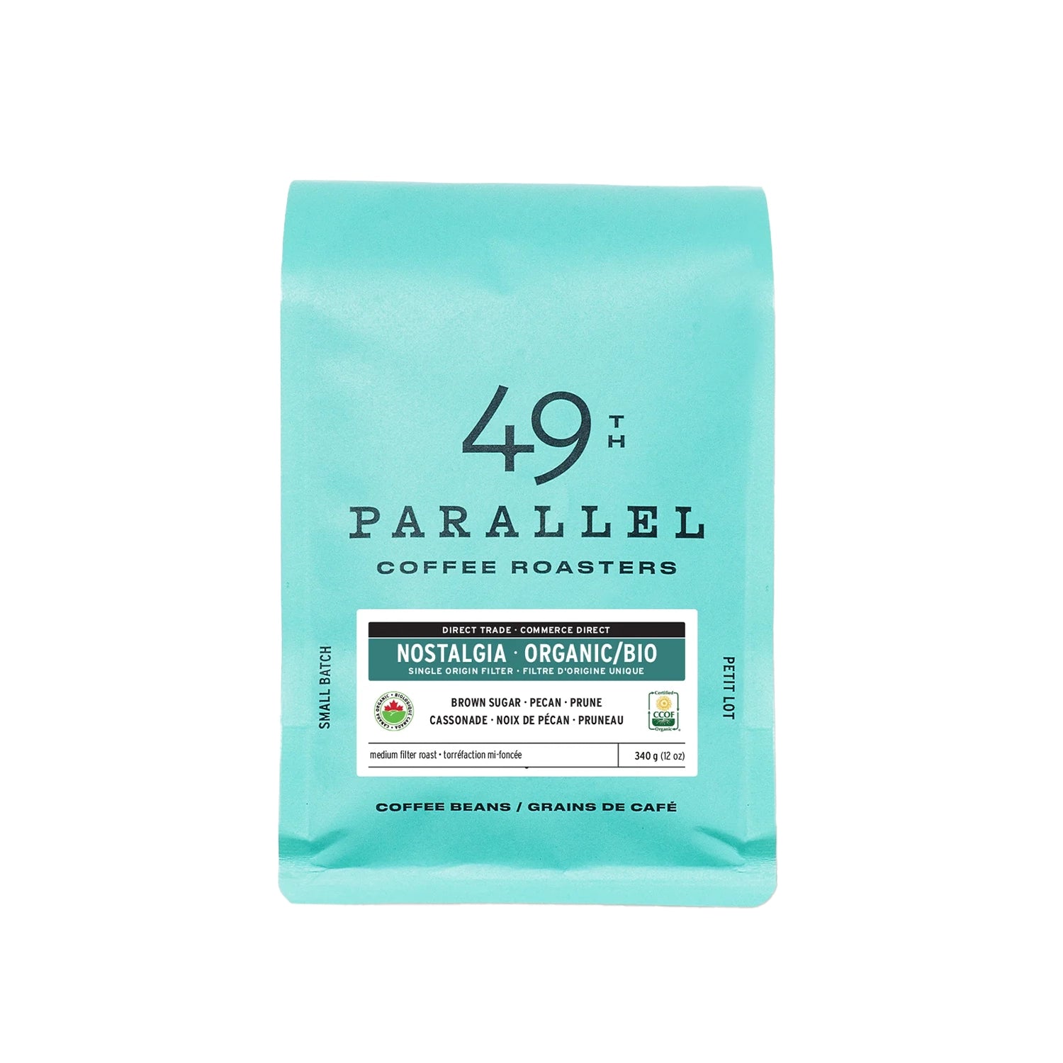 49th Parallel Organic Nostalgia Whole Bean Coffee, 340g - Premium Fair Trade Arabica Beans for French Press, Drip & Espresso - Perfect for Home Brewing & Gifts