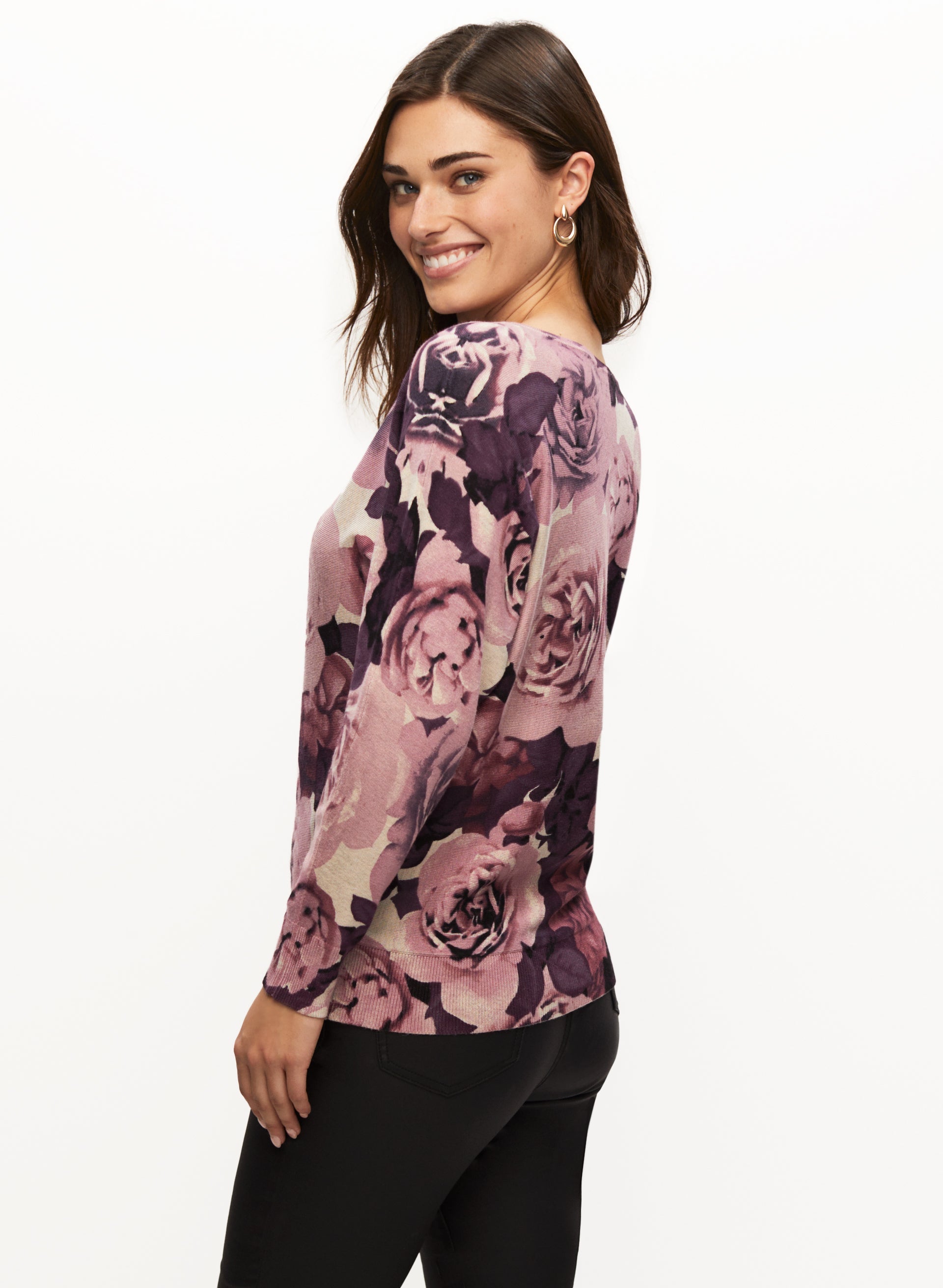 Women's Dolman Sleeve Floral Print Sweater - Soft Knit Pullover for Casual Wear, Office & Date Night Outfits