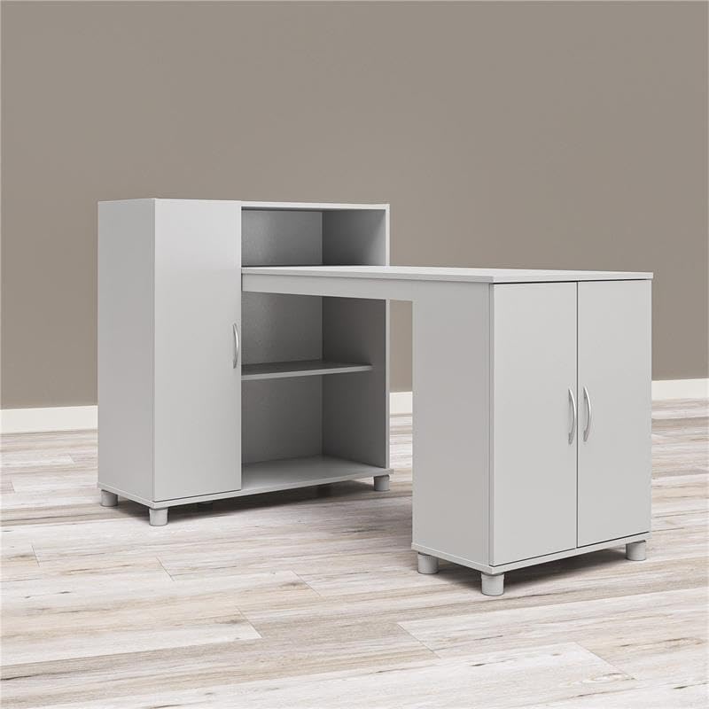 Pemberly Row Transitional Wood Hobby & Craft Desk with Storage Cabinet - Gray Home Office Desk for Artists, Writers & DIY Projects - Perfect for Small Spaces & Craft Rooms