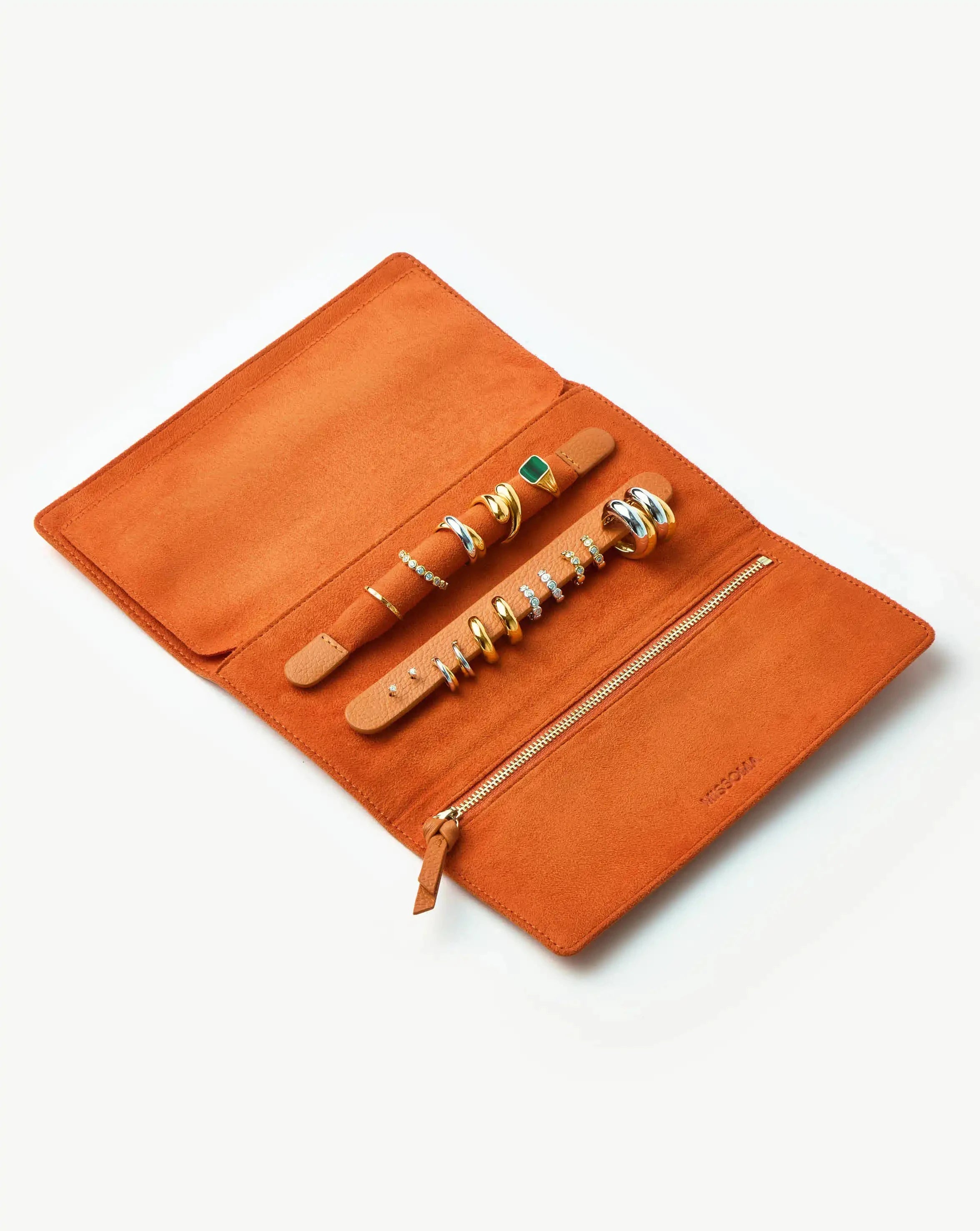 Premium Leather Jewelry Roll Organizer - Orange | Travel Jewelry Case for Necklaces, Rings & Earrings | Perfect for Travel, Gifts & Storage