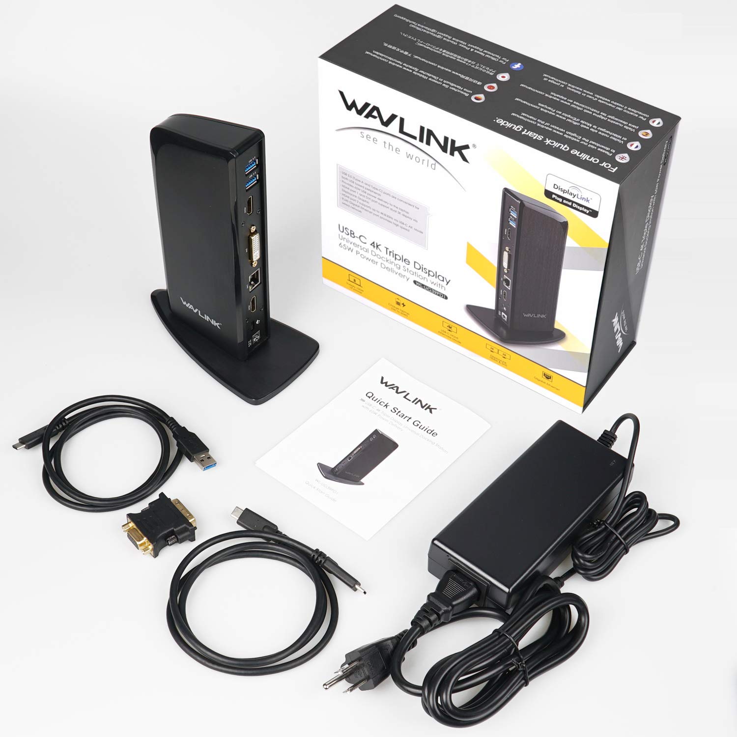 WAVLINK USB C Laptop Docking Station Triple Monitor Display - 60W Power Delivery, 2 HDMI & 1 DVI/VGA Ports, 5 USB 3.0 Ports - Perfect for Home Office, Gaming & Multi-Tasking Workspaces