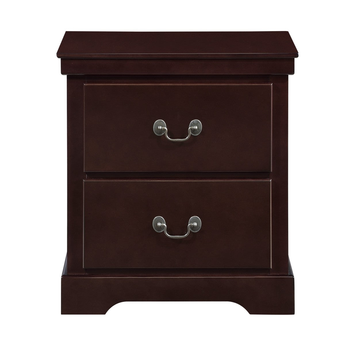 Cherry Wood 2 Drawer Night Stand with Satin Nickel Handles - Bedside Table for Bedroom, Living Room & Office - Modern Storage Cabinet for Home Decor