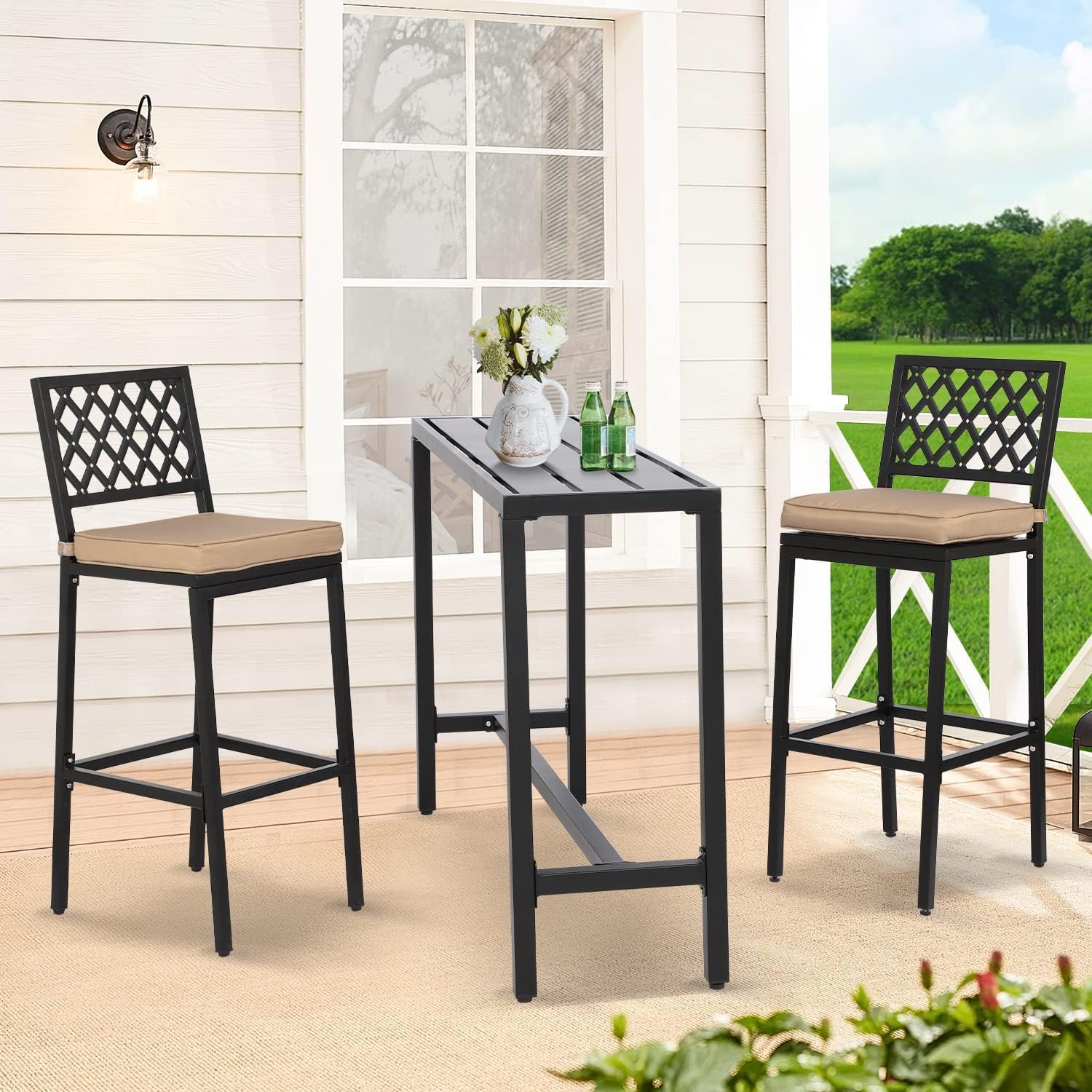 3-Piece Outdoor Bar Table and Chairs Set with Cushioned Stools - 55