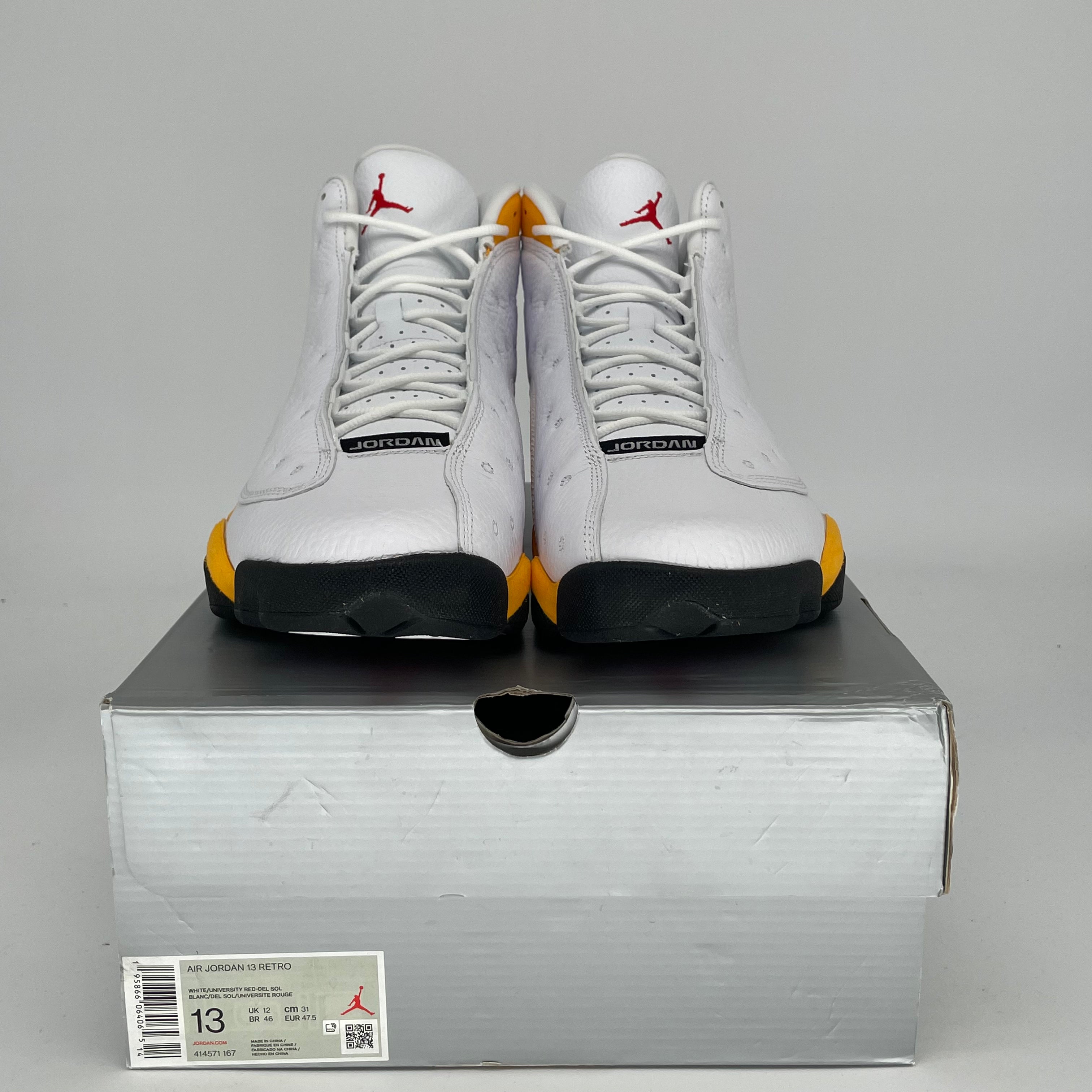 AIR JORDAN 13 DEL SOL Men's Basketball Shoes Size 12 - White/Black-Del Sol (414571-167) | Retro Sneakers for Casual Wear & Sports Performance