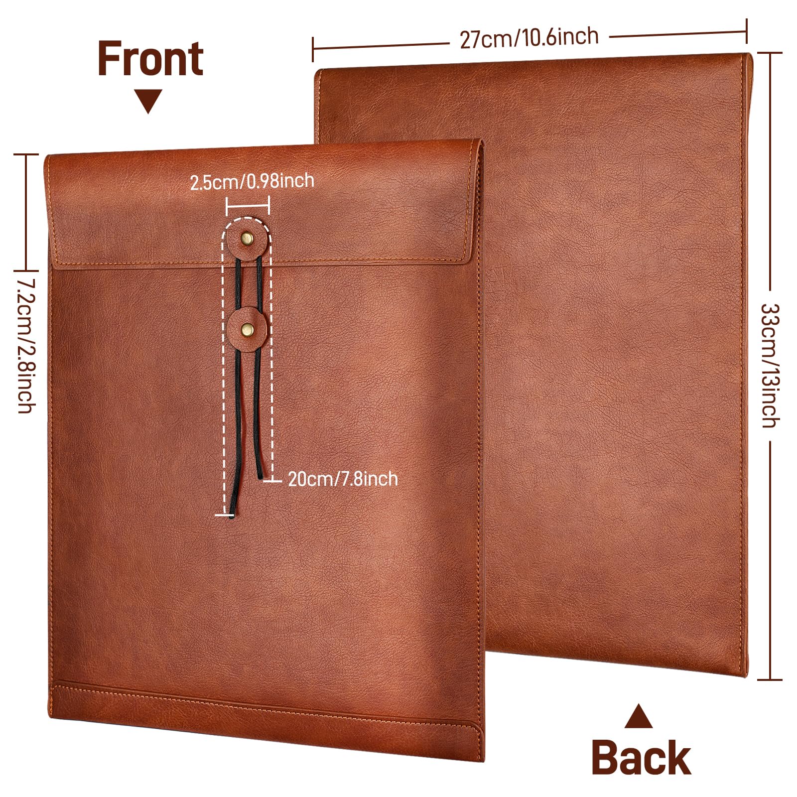 Premium Brown PU Leather File Folders - Letter Size Document Organizer with Secure String Tie Closure | Ideal for Office, School & Business Professionals | Laptop Sleeve, Notebook Case & Portfolio Binder Alternative