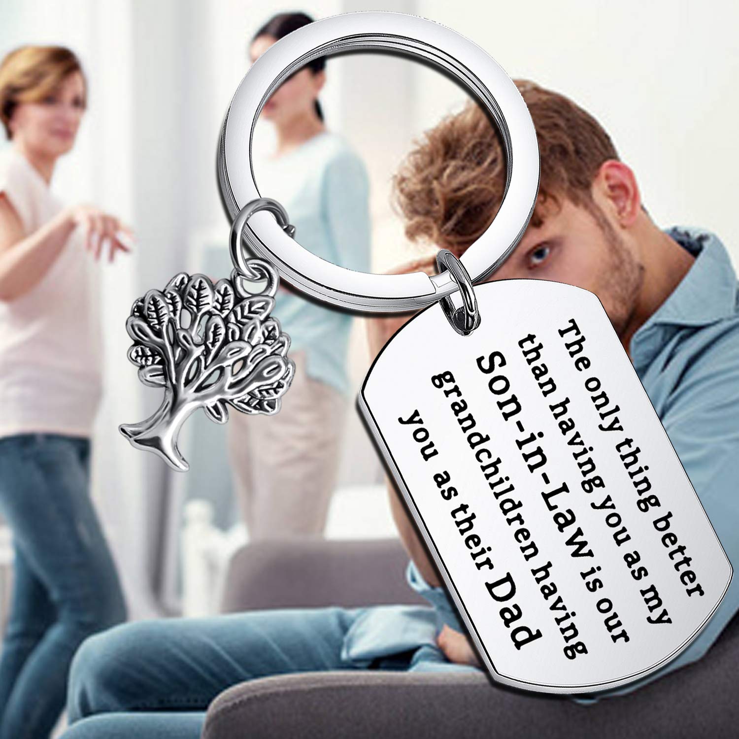 BEKECH Son-in-Law Keychain - Funny Father-in-Law Gift for Wedding, Anniversary & Family Events | Unique 'Better Than Having You As My Son-in-Law' Engraved Keyring for Dad