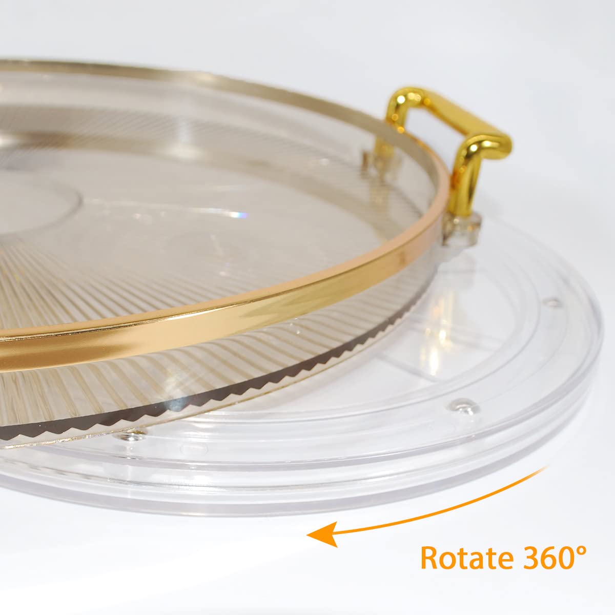 Modern Round Plastic Decorative Tray with Gold Handles - 11.61