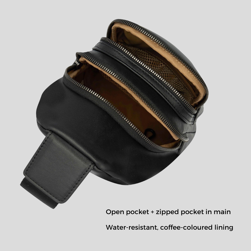 Stylish Multi-Wear Leather Crossbody Sling Bag for Women & Men - Tan with Bold Logo - Perfect for Travel, Work & Everyday Use
