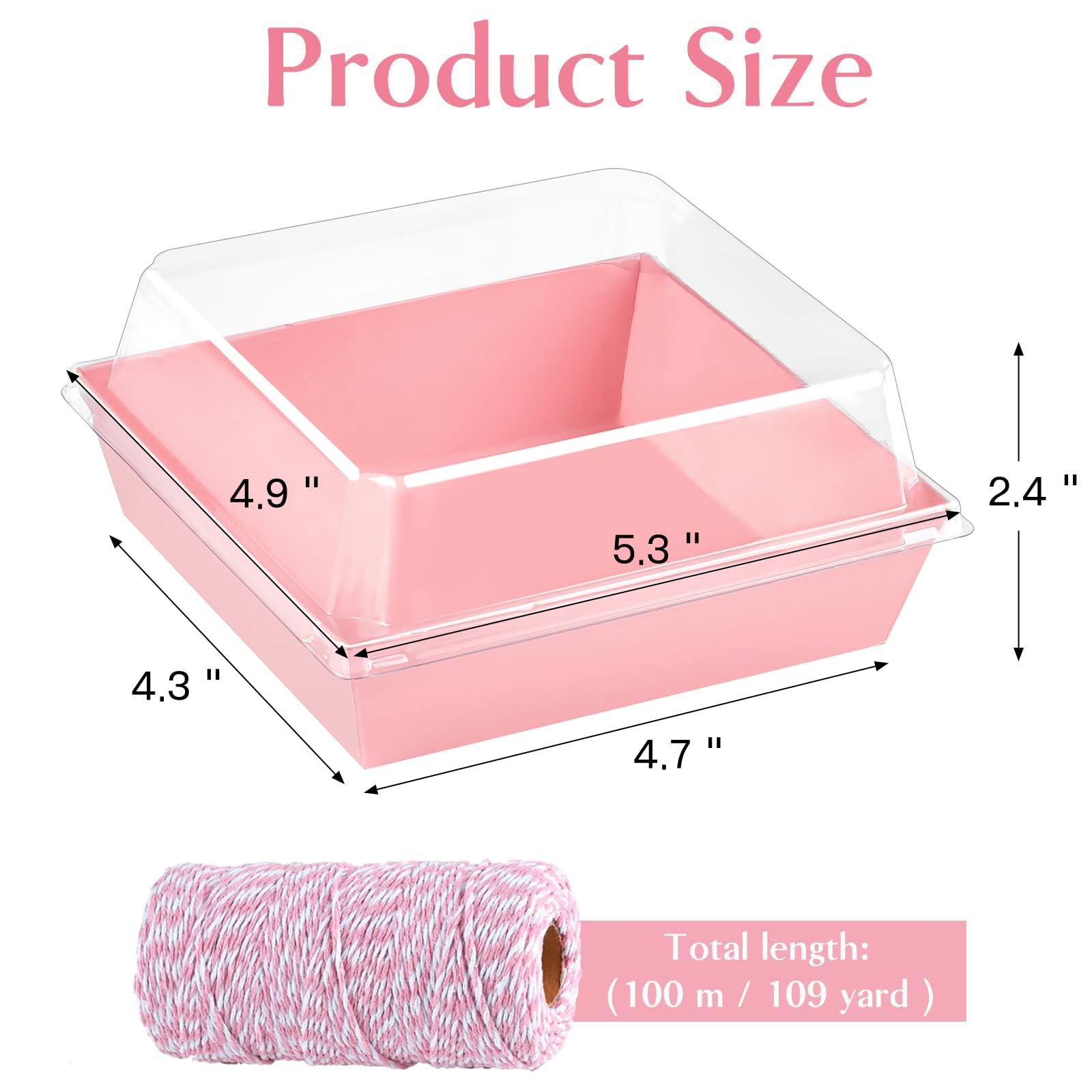 50 Pack 5 Inch Pink Square Paper Charcuterie Boxes with Clear Lids - Small Bakery To-Go Containers for Cake Slices, Desserts, Cookies, Sandwiches & Strawberries | Perfect for Parties, Catering & Gift Packaging