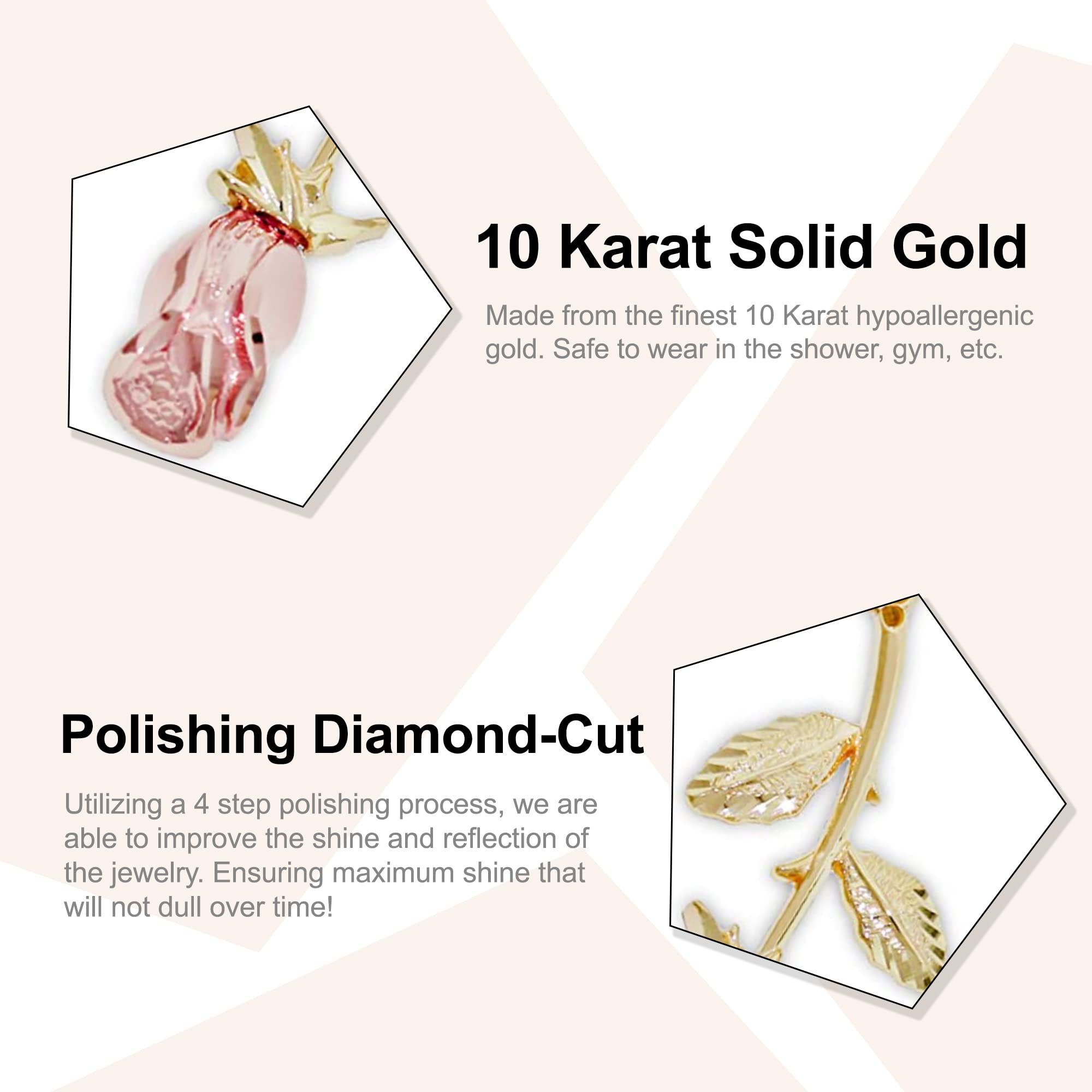 10K Solid Gold Rose Flower Charm Pendant - Elegant Hanging Rose Jewelry for Necklace, Bracelet & Gift - Perfect for Valentine's Day, Anniversary & Special Occasions