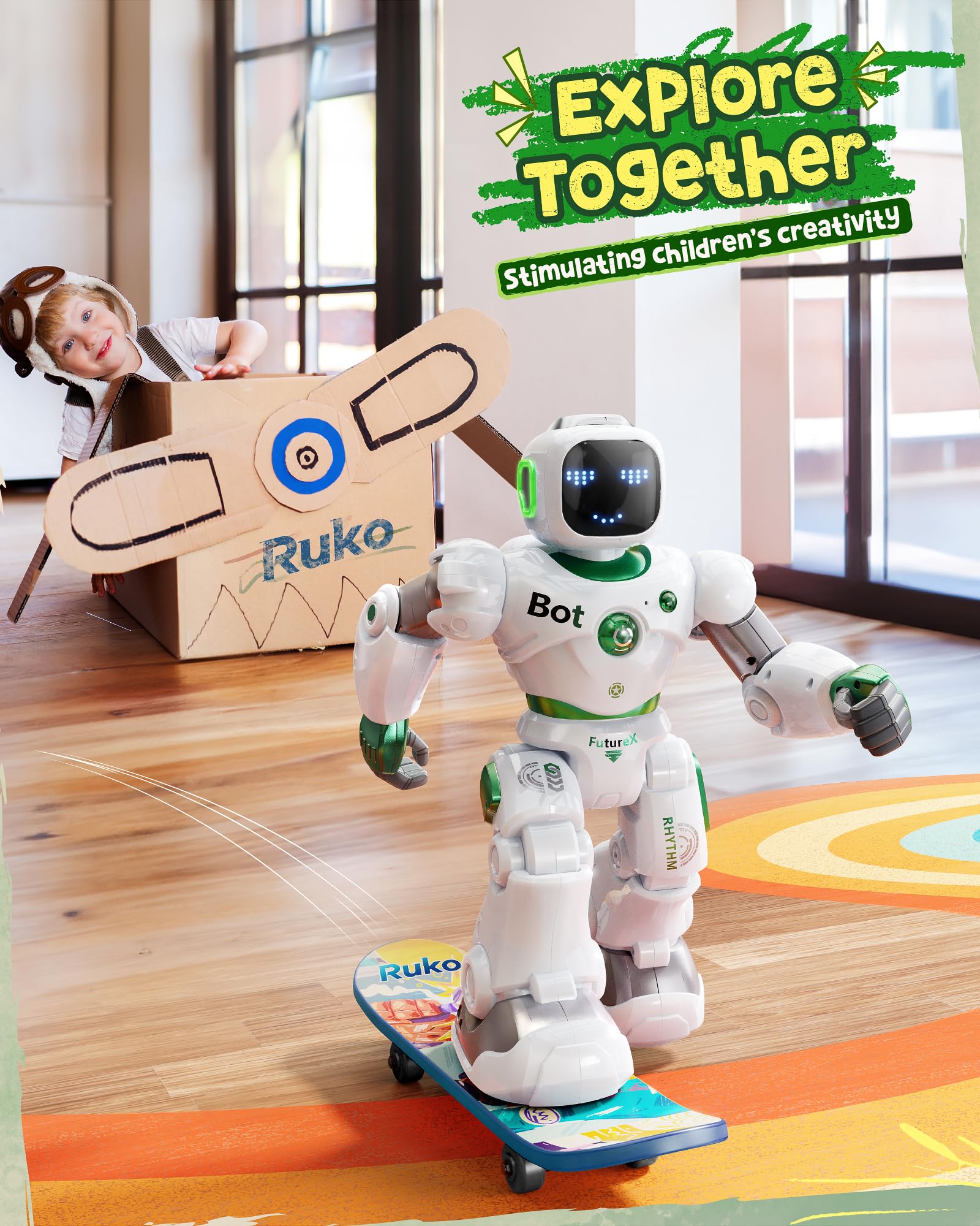 Ruko 1088 Large Smart Robot Toy for Kids Ages 4-9 - Voice & App Controlled Programmable RC Robot with Interactive Music & Lights - STEM Learning Toy for Boys & Girls - Perfect Birthday Gift for Kids (Green) | Indoor Play, STEM Education, Party Entertainment