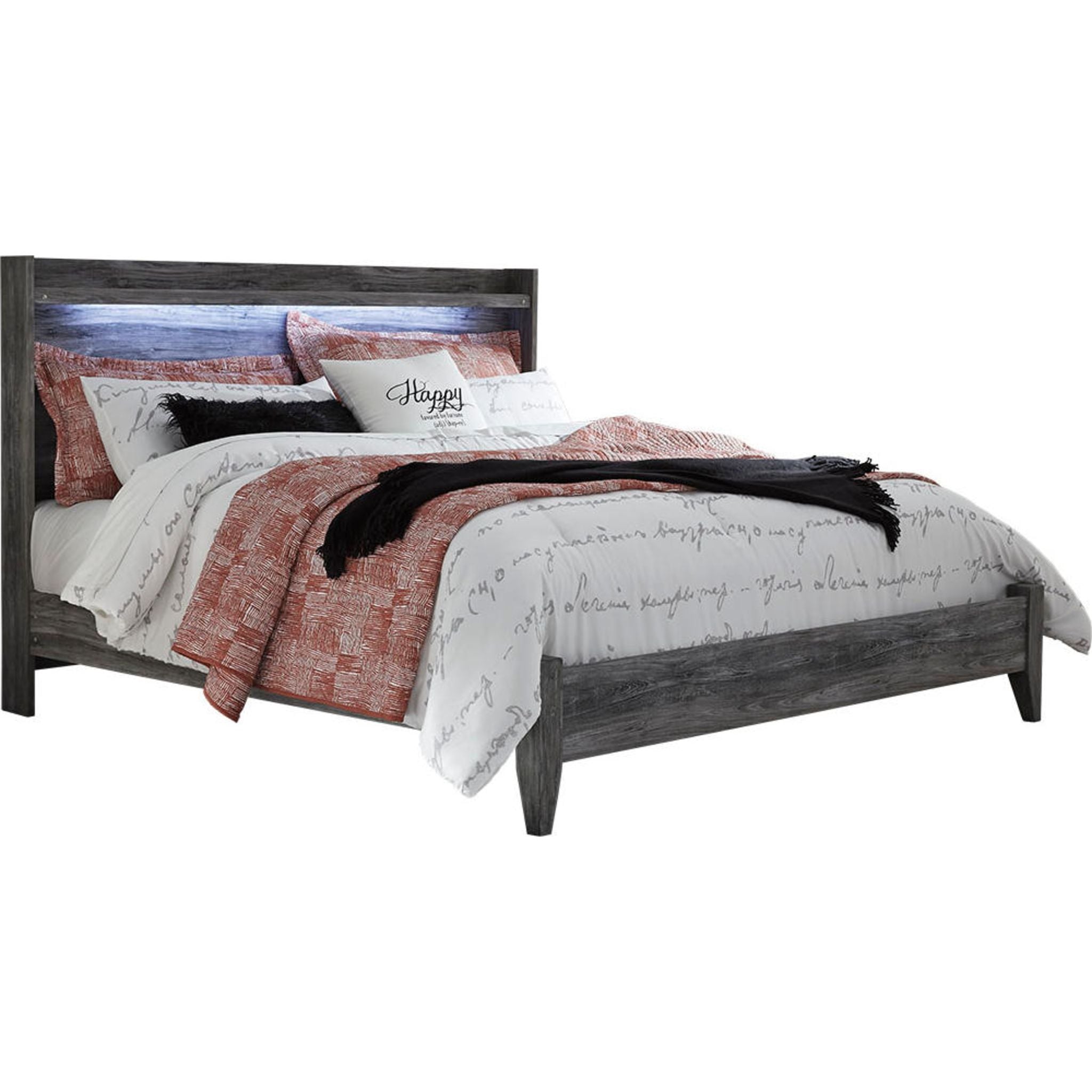 Baystorm King Panel Bed Frame - Modern Grey Upholstered Platform Bed with Wooden Slats | Perfect for Master Bedroom, Guest Room, or Apartment