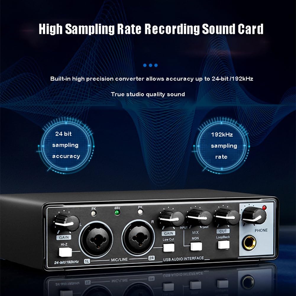 Professional USB Audio Interface Sound Card for Guitar Recording, Live Streaming & Studio - High-Quality Computer Audio Equipment for Musicians & Broadcasters - Perfect for Home Studios, Podcasting & Music Production