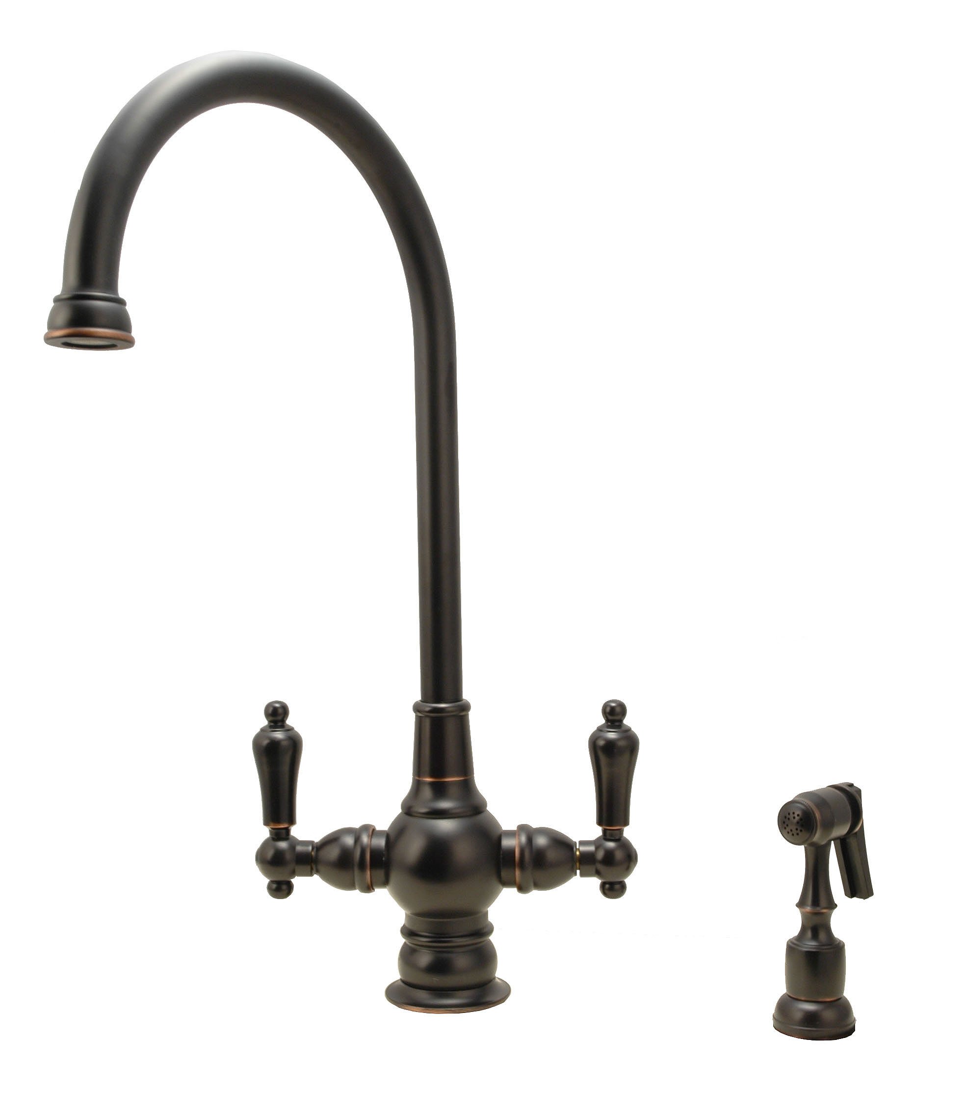 Oil Rubbed Bronze Kitchen Sink Faucet - 2 Hole Installation | High-Quality Pull-Down Sprayer for Modern Farmhouse & Rustic Kitchens | Plumb USA 35295