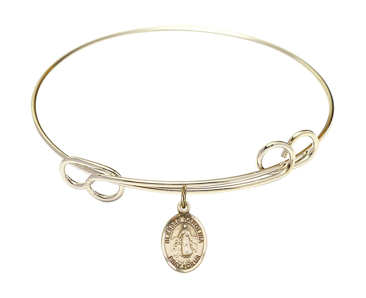 F A Dumont 7.5 Inch Round Double Loop Bangle Bracelet with Blessed Karolina Kozkowna Charm - Elegant Religious Jewelry for Women, Perfect for Church, Weddings & Daily Wear