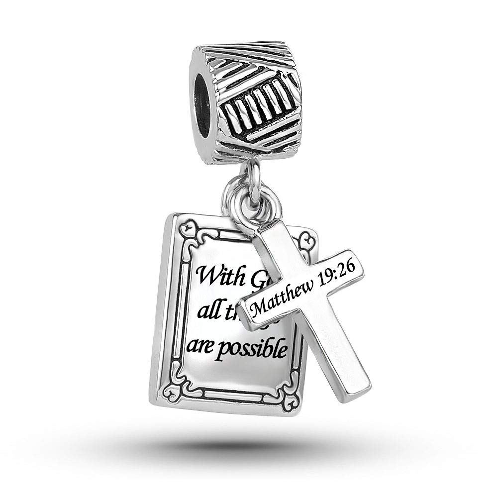 FGT Bible Cross Dangle Charm for Pandora Moments Bracelets - Engraved Scripture Verses (Matthew, Philippians) - Perfect Gift for Women, Girls & Family - Church, Prayer & Daily Wear Jewelry