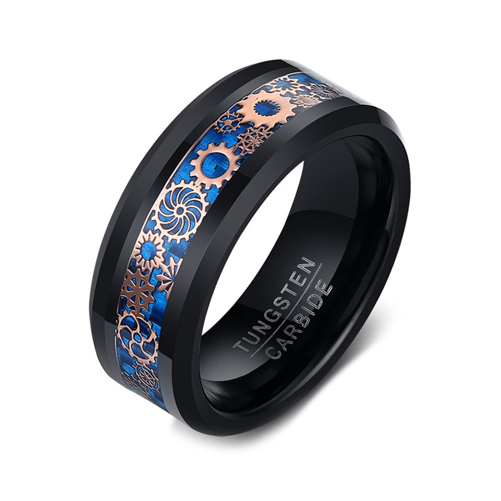 Men's Black Tungsten Wedding Band with Blue Carbon Fiber Inlay - Comfort Fit for Daily Wear