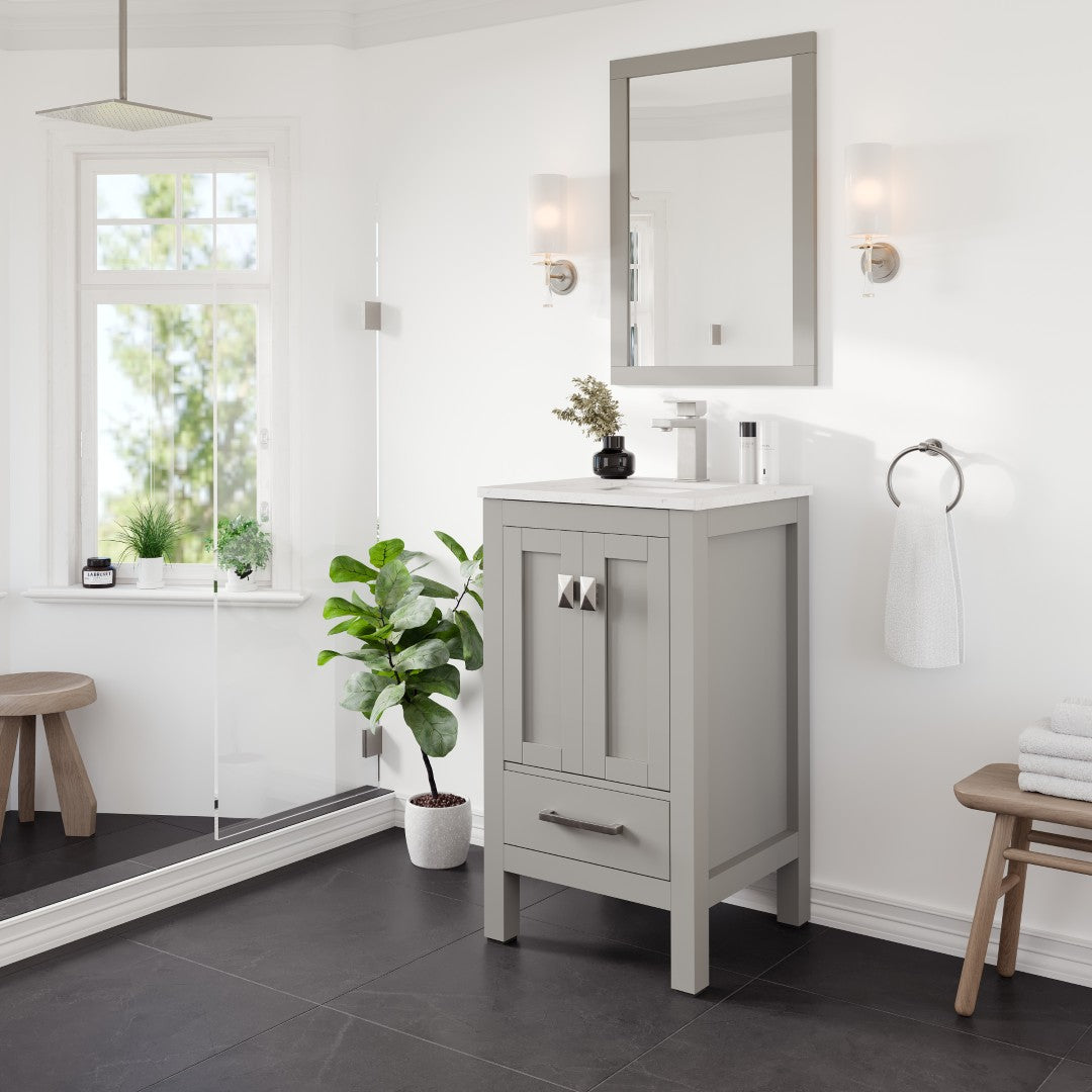 24-Inch Gray Single Sink Bathroom Vanity with Carrara Quartz Countertop & Undermount Porcelain Sink - Modern Space-Saving Design for Small Bathrooms, Powder Rooms & Guest Baths