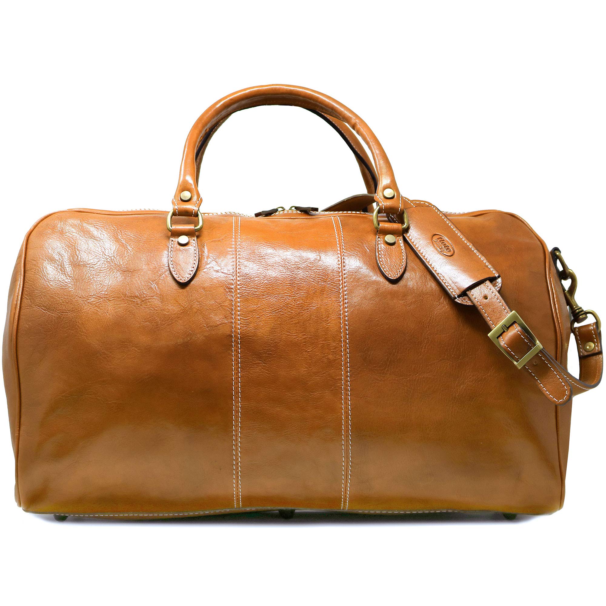 Premium Italian Leather Weekender Travel Bag - Floto Venezia Duffle in Olive Honey Brown | Perfect for Business Trips & Weekend Getaways