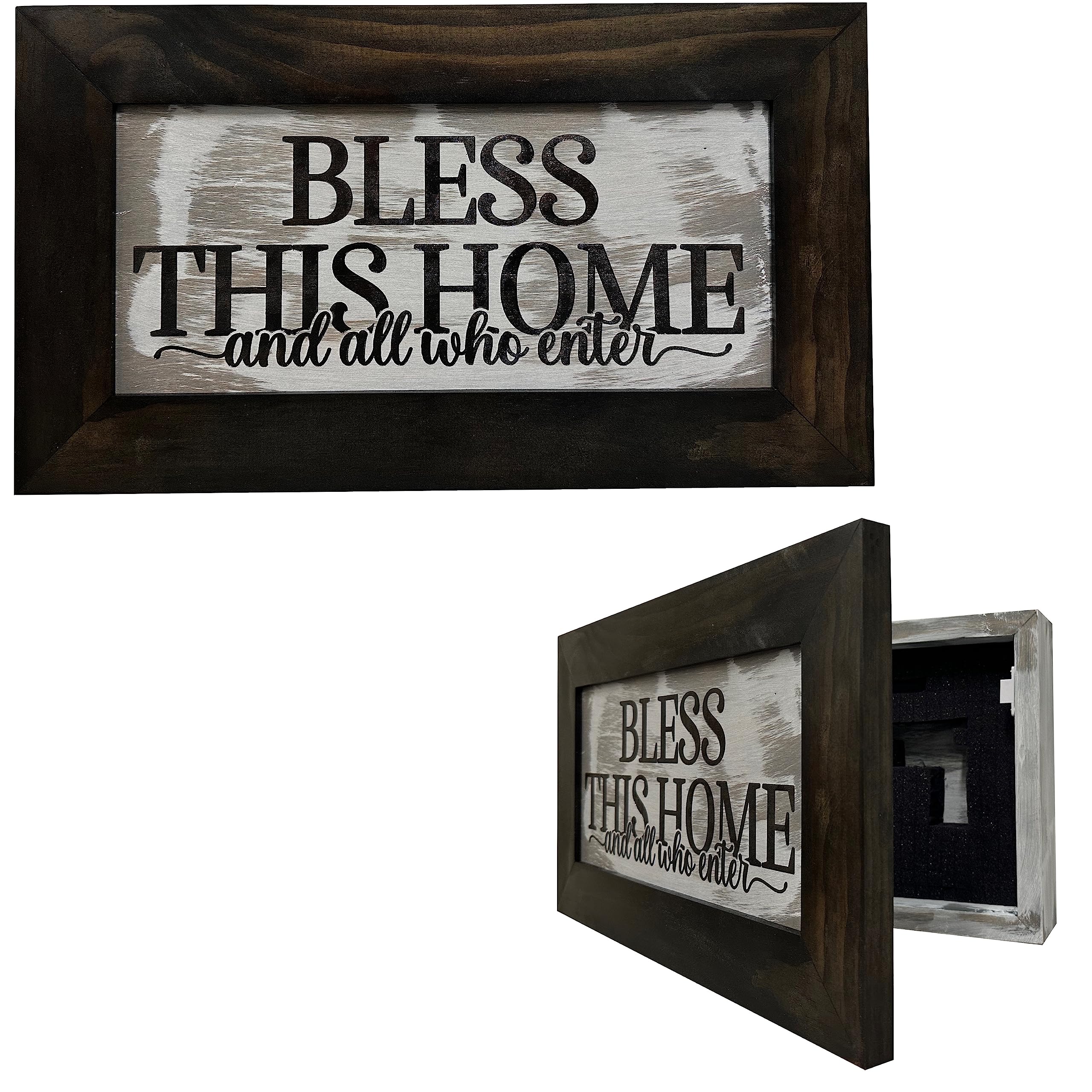 Hidden Gun Storage Cabinet - Bless This Home and All Who Enter - Concealed Firearm Safe for Bedroom, Closet or Office by Bellewood Designs