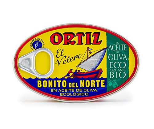 Premium Ortiz White Tuna in Organic Extra Virgin Olive Oil | 6-Pack Wild Caught Bonito del Norte Tuna | Imported from Spain | 100% Natural | 3.95 Oz Cans (112g) | Perfect for Salads, Sandwiches & Healthy Snacks