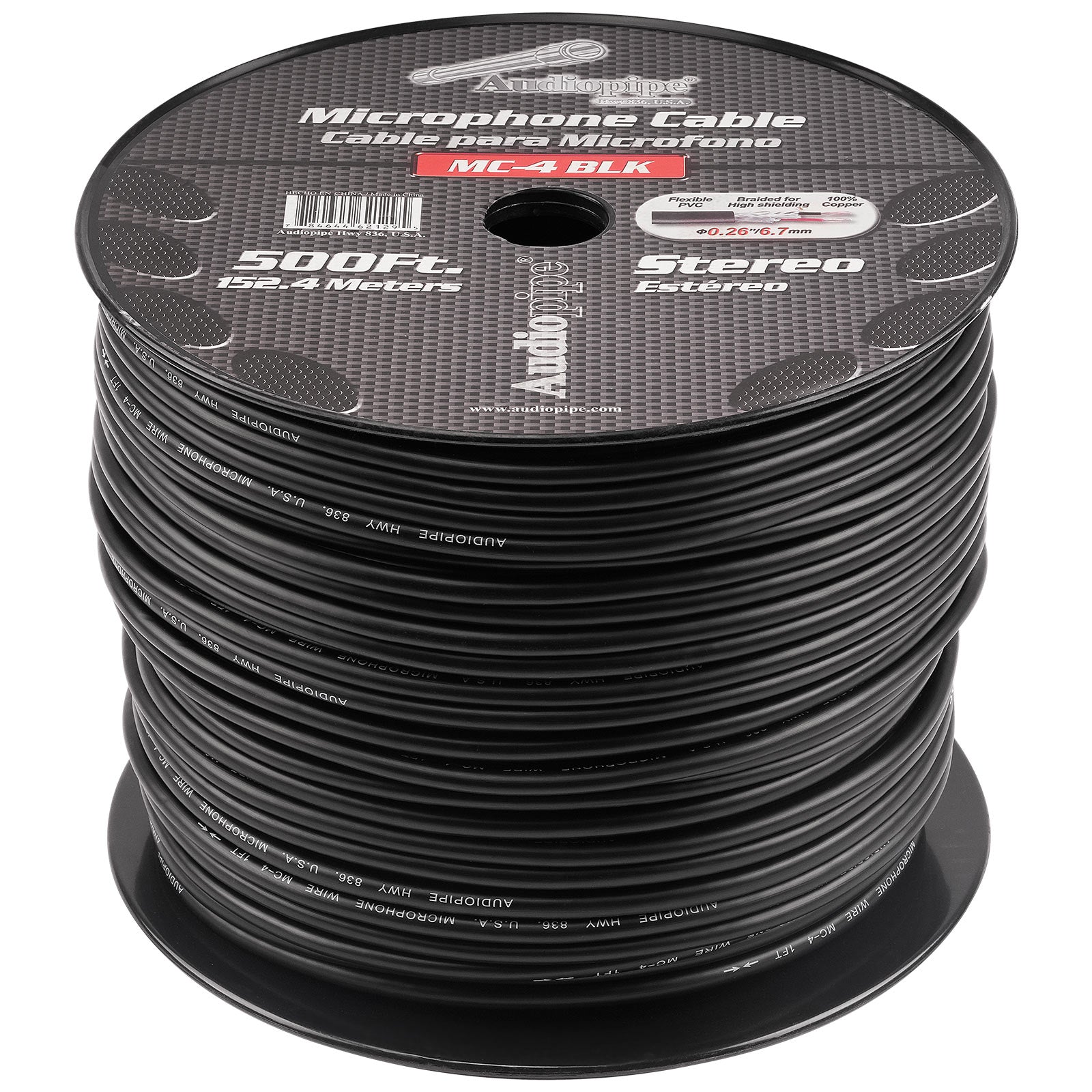 500 Ft Microphone Cable (MC 4 BLK) - Professional XLR Audio Cable for Studio Recording, Live Performances & DJ Equipment - Durable Shielded Cord for Clear Sound Transmission