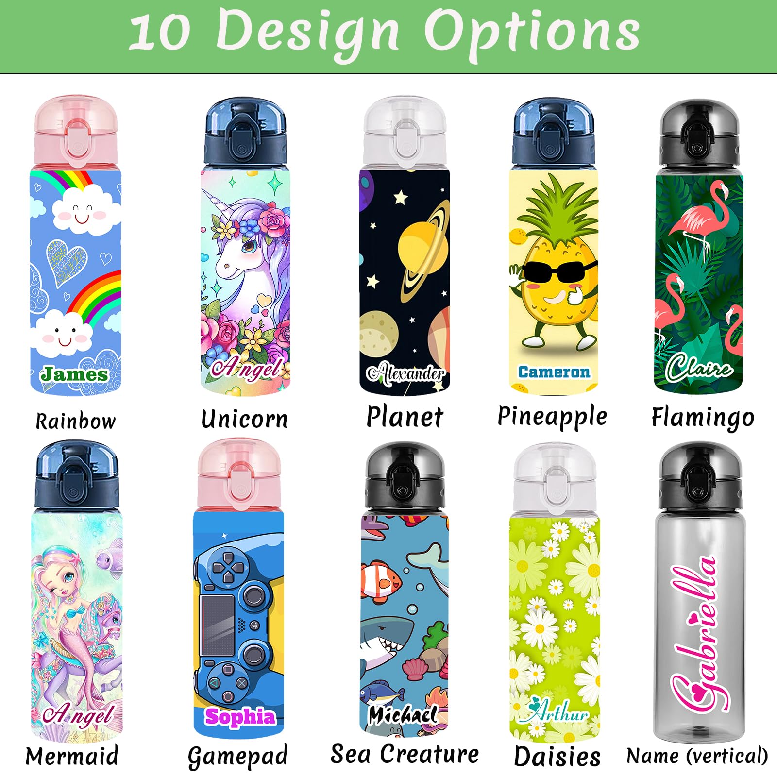 Custom 26oz Personalized Water Bottle with Lid - Leakproof, BPA-Free, Non-Toxic Plastic Bottle with Name - Ideal for School, Sports, Gym, Office & Outdoor Activities