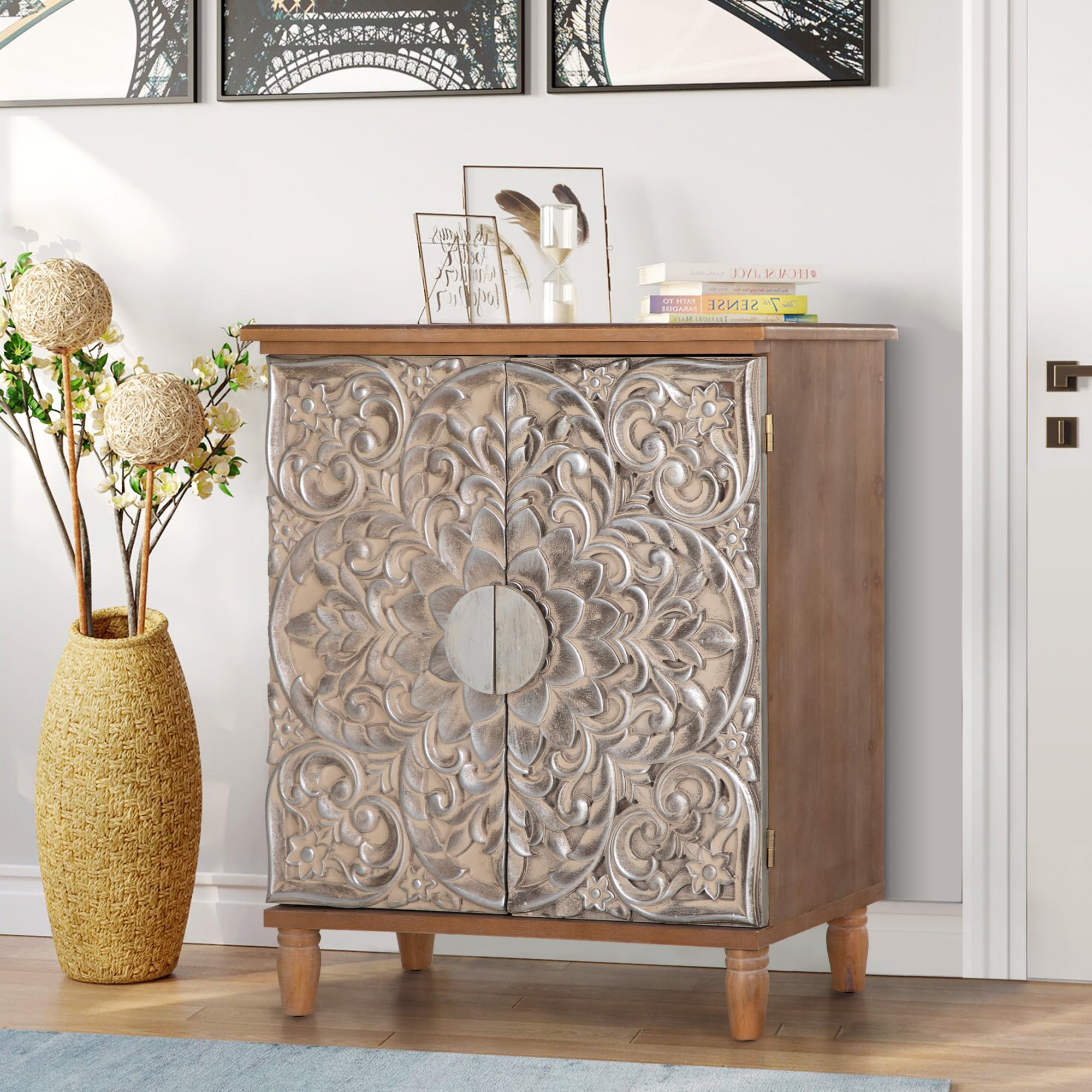 PHI VILLA Antique Accent Cabinet with Doors - Entryway Storage Cabinet, Buffet Sideboard for Living Room, Dining Room & Hallway Decor