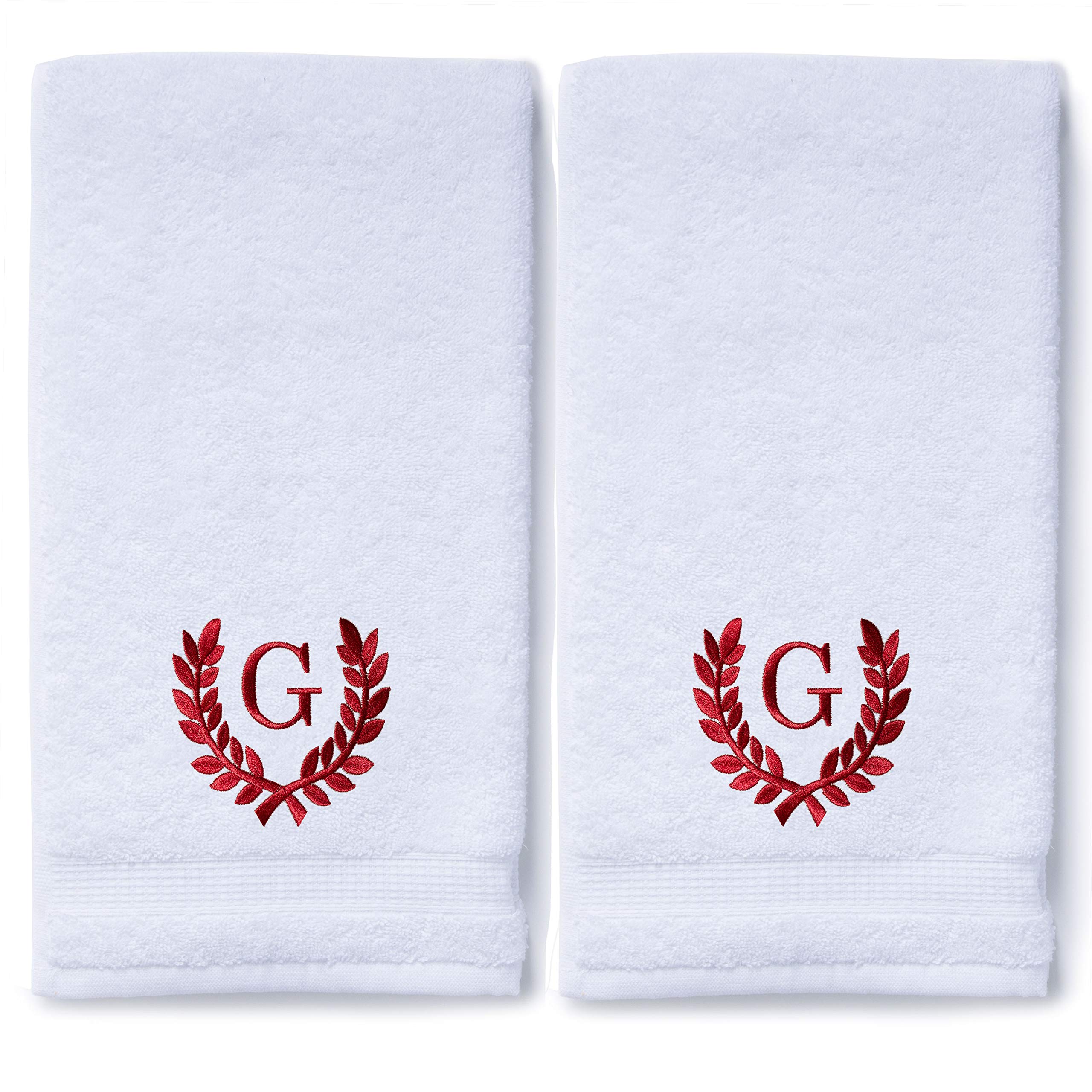 Personalized Monogrammed Hand Towels Set of 2 - Luxury Turkish Cotton 16x30 Inch for Bathroom, Kitchen & Spa | Custom Wedding Bridal Gift with Roman Font | Oversized Decorative Towels for Makeup, Guest Bath & Home Decor