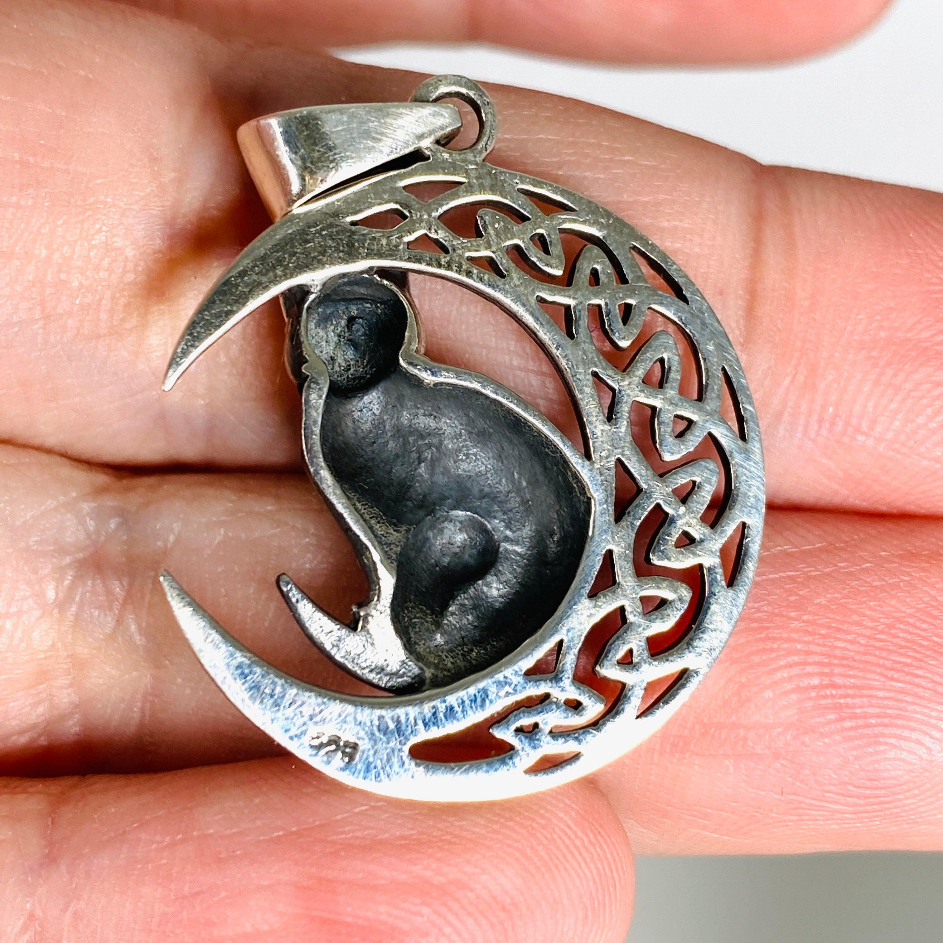 925 Sterling Silver Cat & Moon Pendant Necklace - 37x27mm Elegant Jewelry Gift for Women - Perfect for Birthday, Anniversary & Everyday Wear